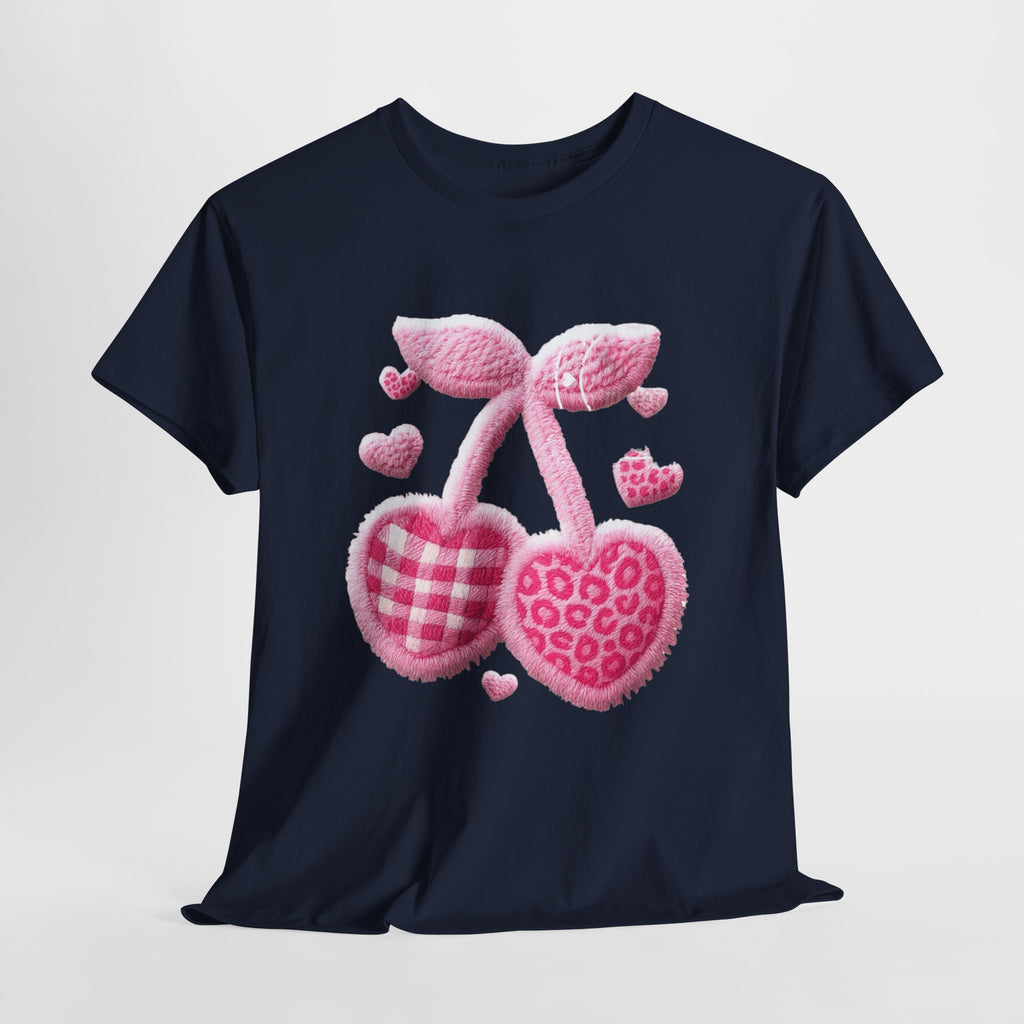 Pink Heart Cherries Tee  LOVE Graphic Valentine T-Shirt