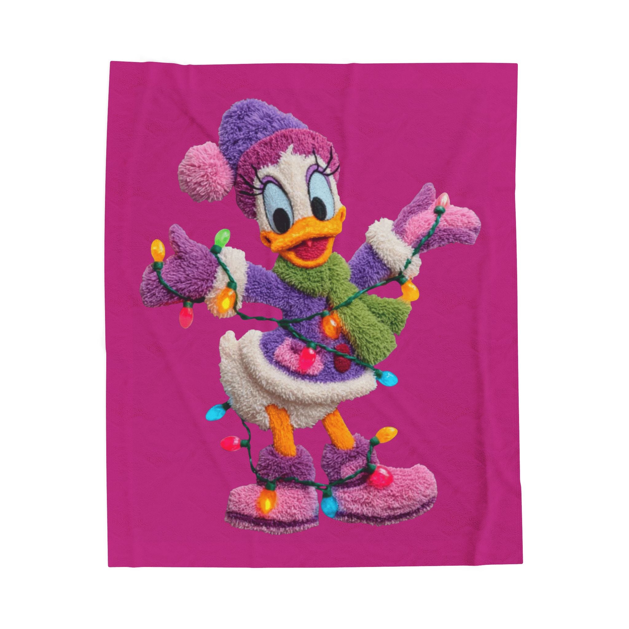Daisy Duck Holiday Velveteen Plush Blanket — Cozy Christmas Lights Throw for Kids & Fans