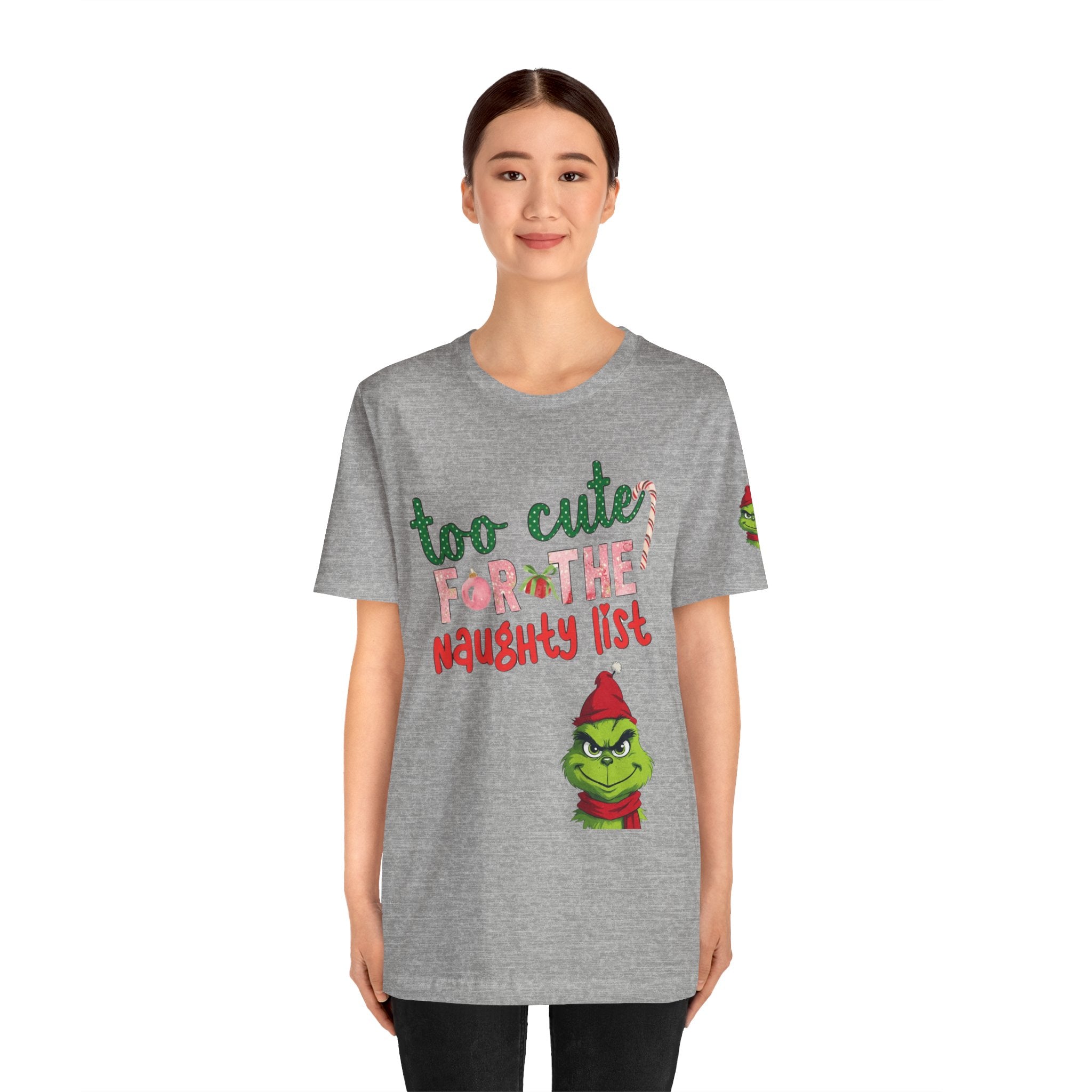 Christmas T-Shirts and Sweatshirts Collection Cute Grinch Holiday Tee 'Too Cute for the Naughty List' Unisex Jersey T-Shirt