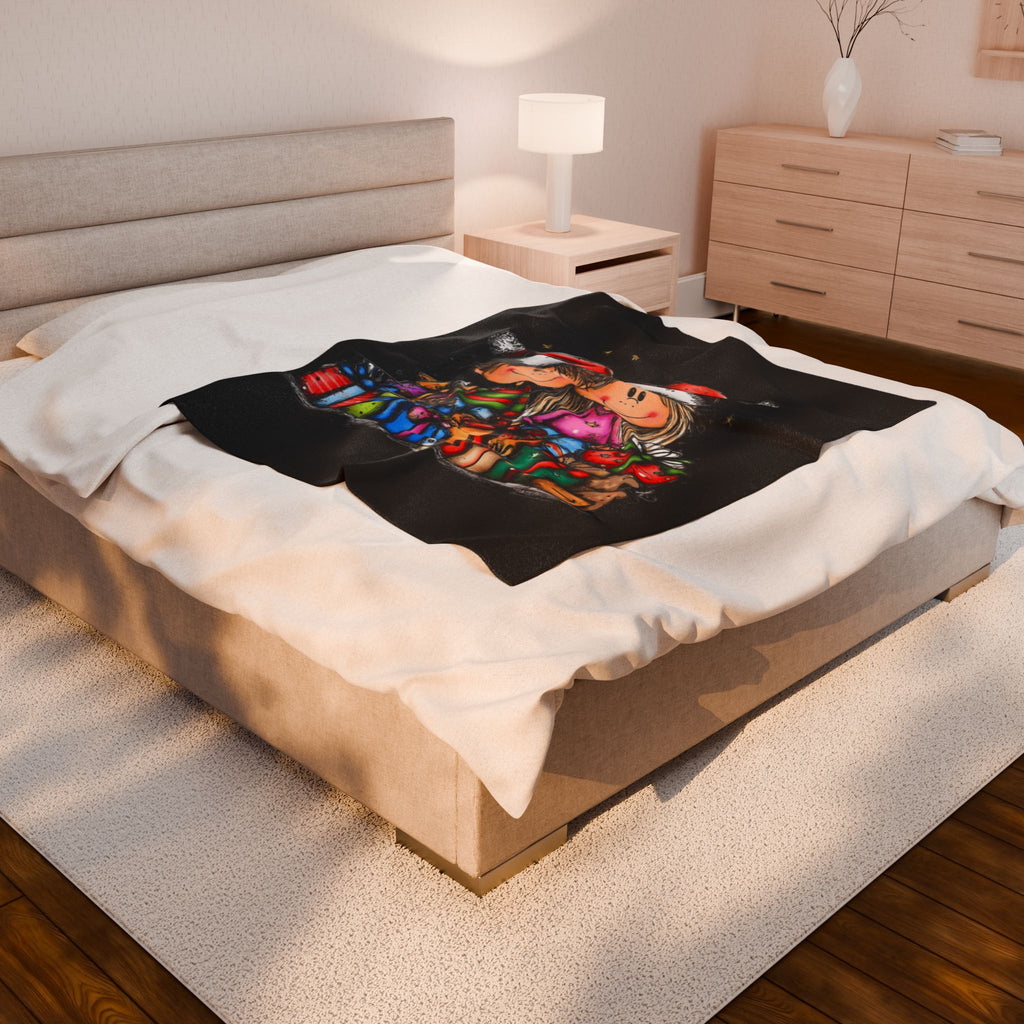Christmas Kids & Gifts Velveteen Plush Blanket