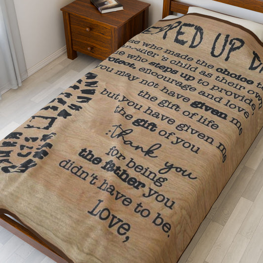 Stepped Up Dad Velveteen Plush Blanket - Cozy Gift for Father's Day, Dad's Birthday, or Any Occasion, Meaningful Keepsake, Soft Throw