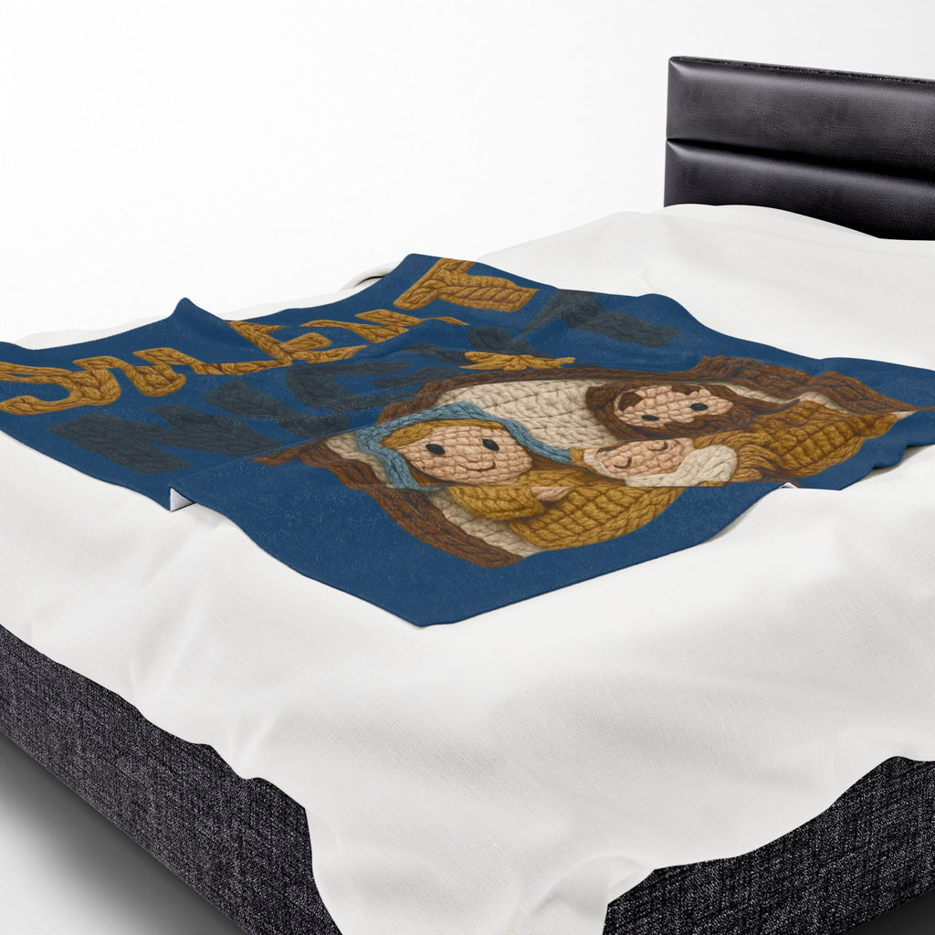 Silent Night Nativity Velveteen Plush Blanket  Cozy Christmas Baby Jesus Manger Throw