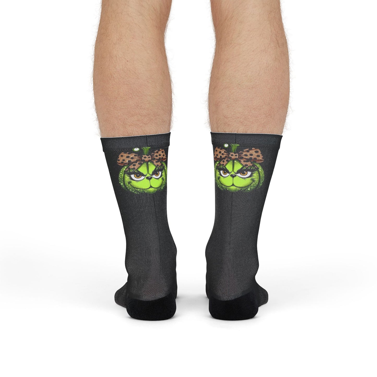 New Christmas Sock Collection! Green Pumpkin Witch Jack-O'-Lantern Crew Socks