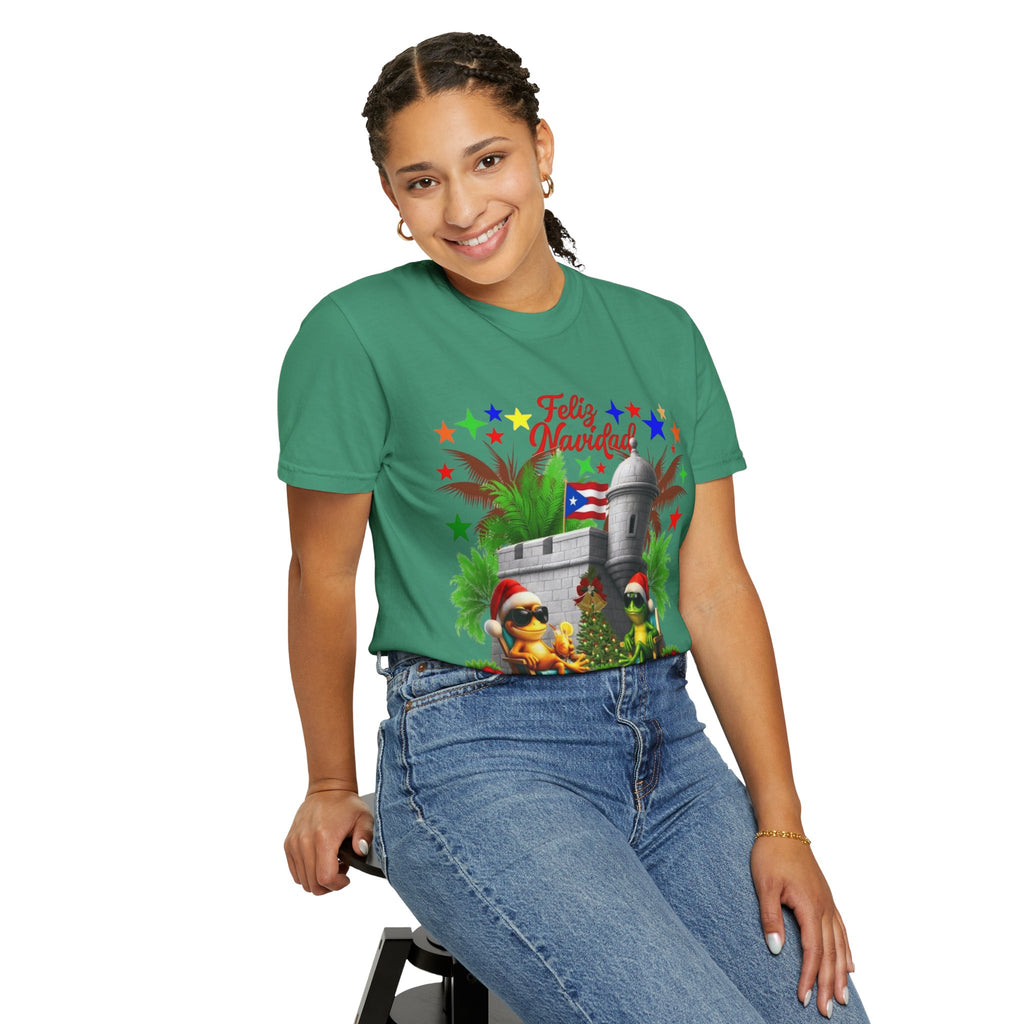 Feliz Navidad Puerto Rico T-Shirt  Castillo & Coquí Holiday Tee Puerto Rico Navidades