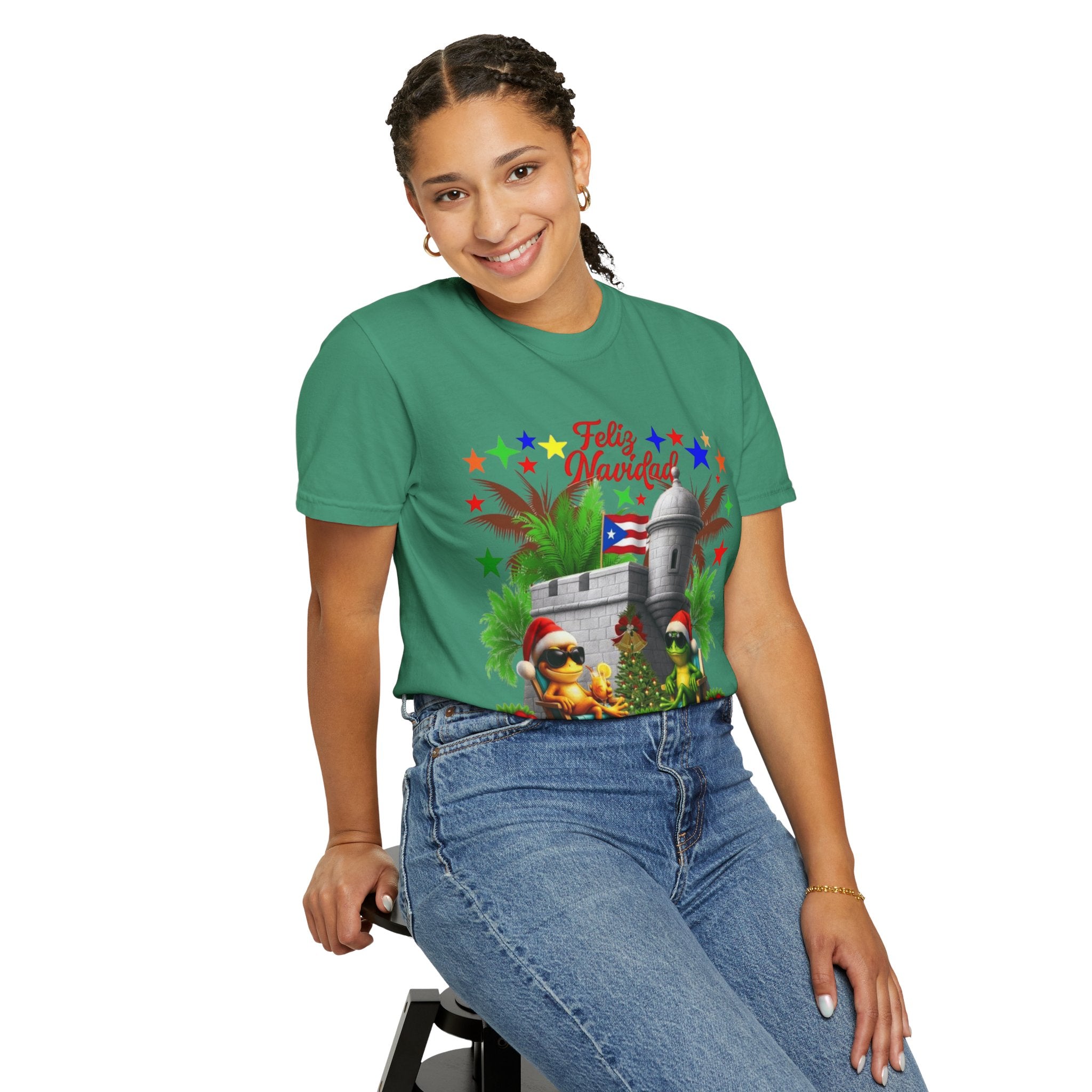 Feliz Navidad Puerto Rico T-Shirt  Castillo & Coquí Holiday Tee Puerto Rico Navidades
