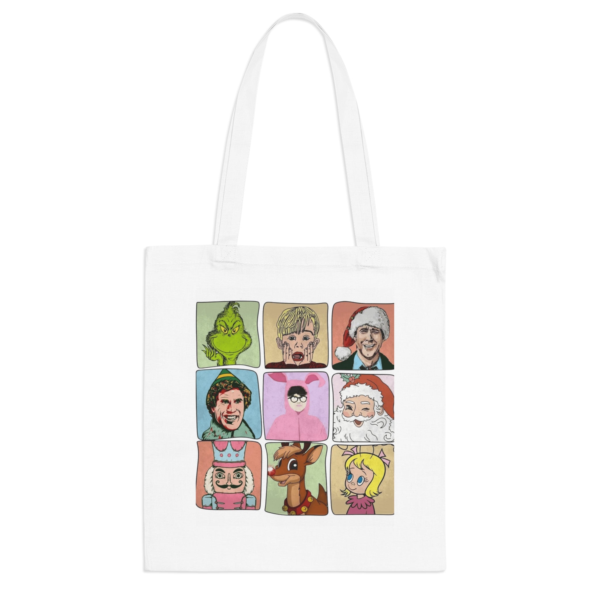 Holiday Movie Character Tote Bag  Retro Christmas Icons Grid Christmas Tote Bag  Boricua Bento