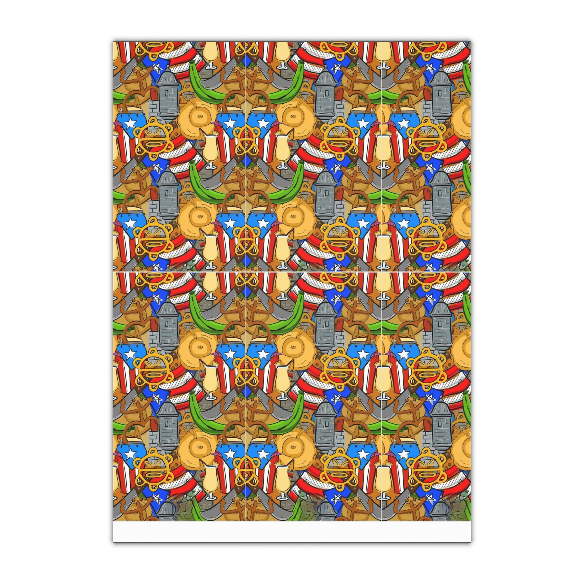 Nautical Puerto Rican Pattern Gift Wrapping Paper Sheet flag, traditional symbols, tropical vibes, and island heritage,