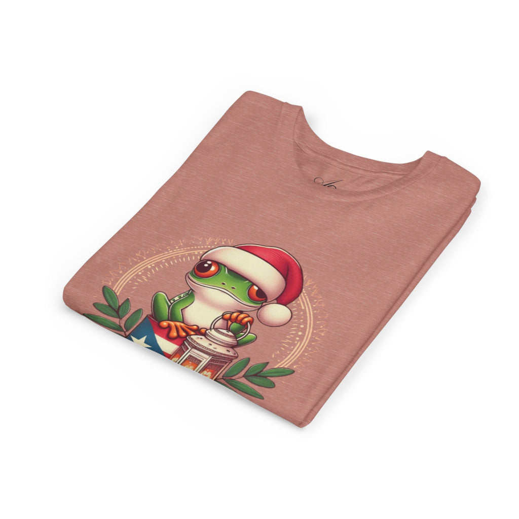 Kids Tee Cute Frog with Puerto Rican Flag & Lantern (Feliz Navidad)