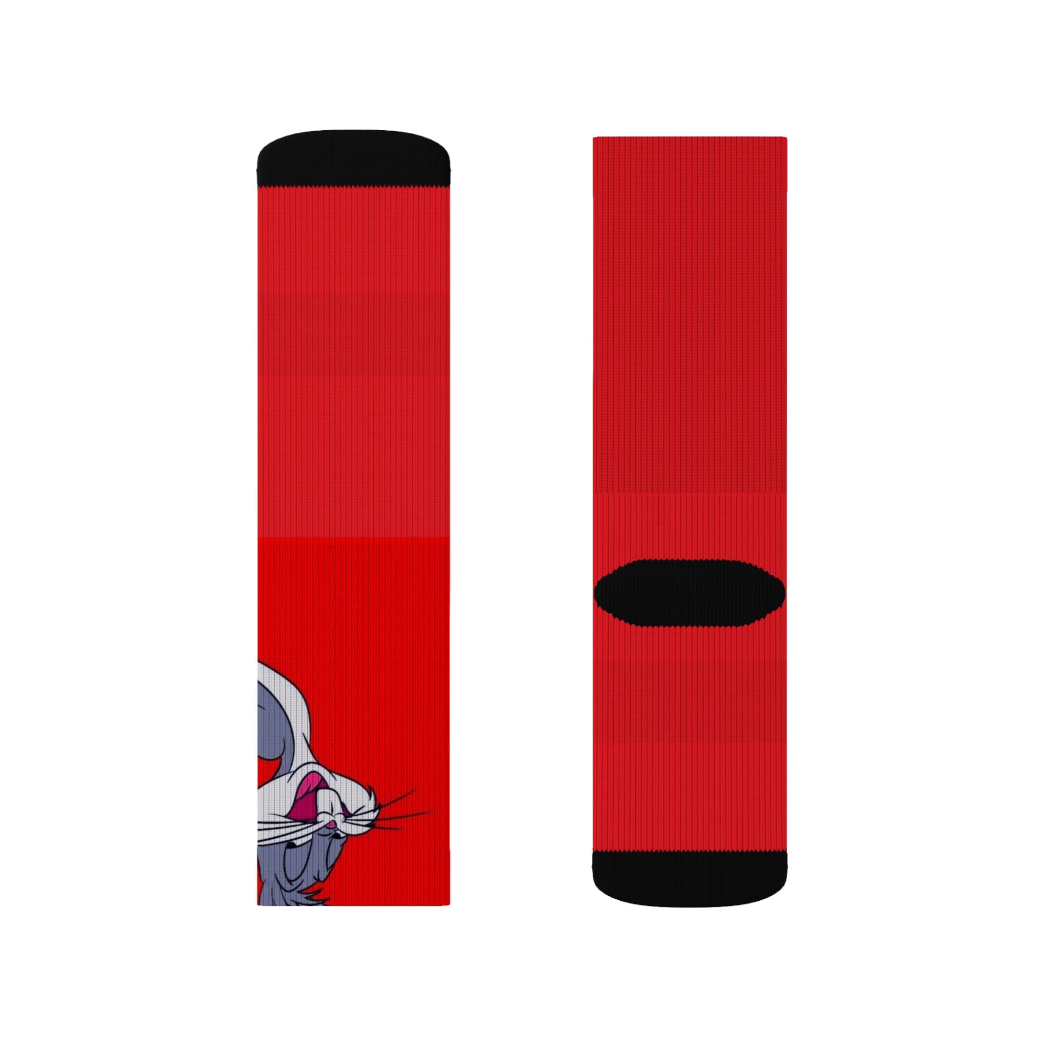 Bunny Face Red Sublimation Socks  Fun Cartoon Rabbit Crew Socks