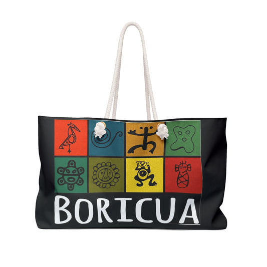 Boricua Symbols Weekender Bag Puerto Rican Coqui & Taino Petroglyph Travel Tote Puerto Rico Christmas Tote  Boricua Holiday Spirit
