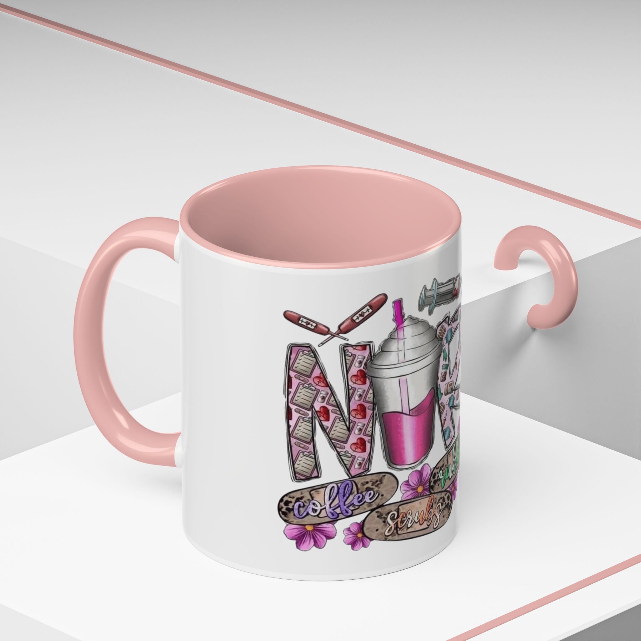 Nurse Love Coffee Mug  Cute Floral Medical Stethoscope & Syringe Design (11/15oz) Medical Christmas Mug