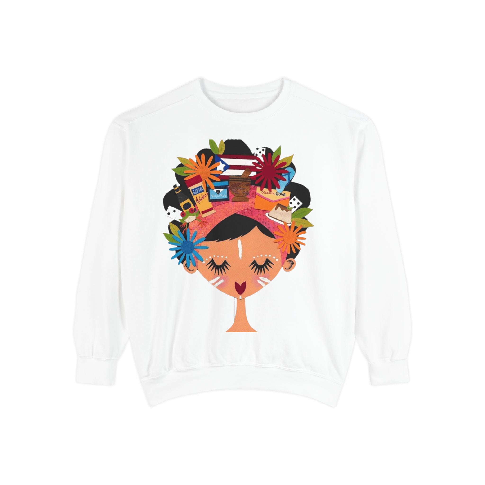 Floral Fiesta Sweatshirt — Colorful Tropical Woman Graphic Puerto Rico Navidades