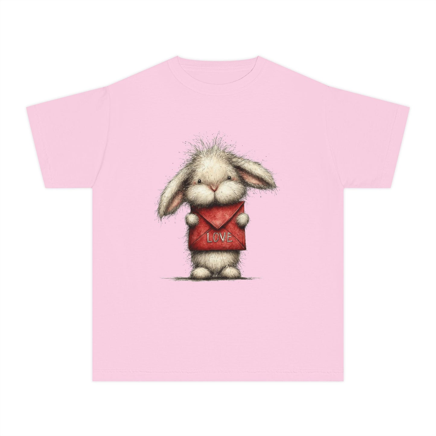 Kids Tee  Cute Bunny Holding "Love" Heart Graphic (Youth Midweight)