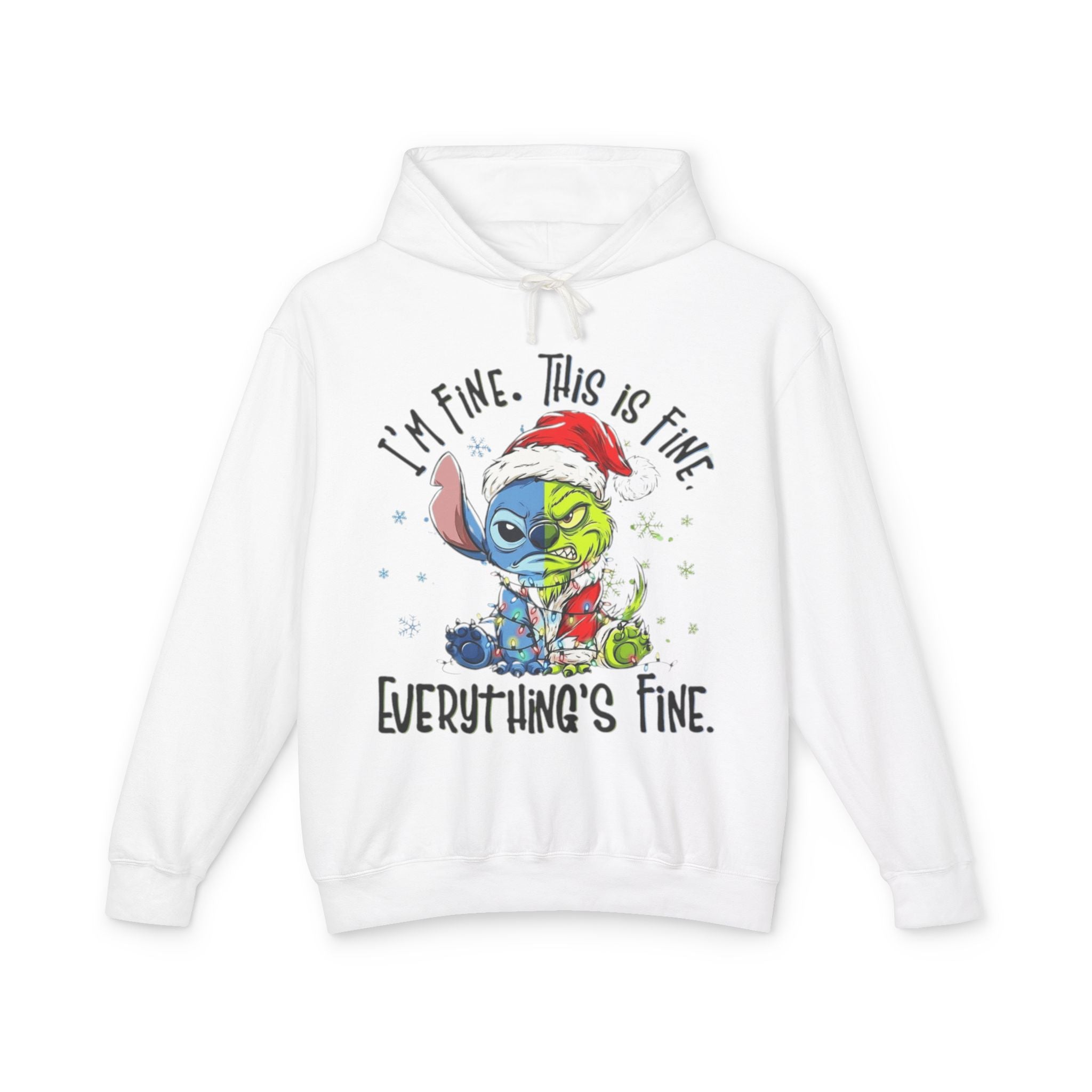 I'm Fine This Is Fine Hoodie  Funny Christmas Stitch Pullover Cartoon Christmas T-shirts and Sweaters