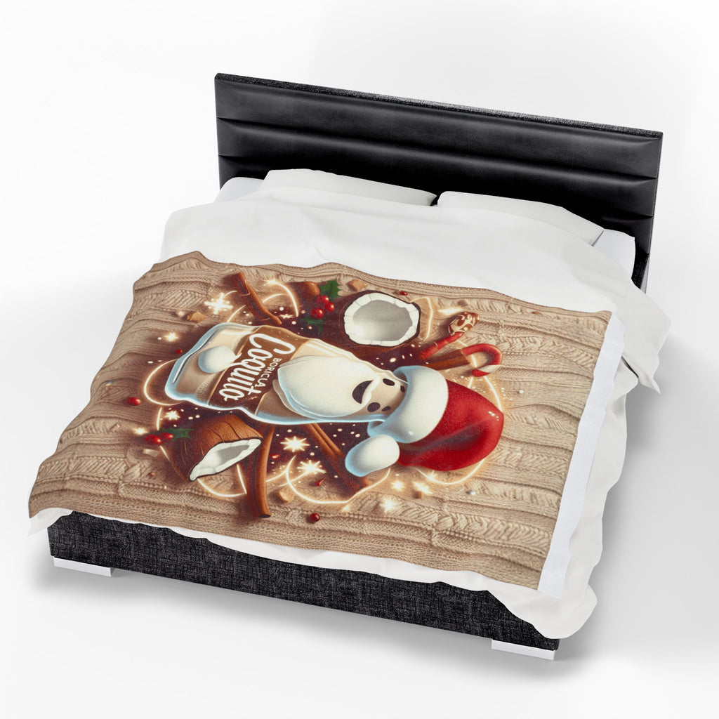Coquito Santa Velveteen Plush Blanket Holiday Puerto Rican Coquito Design