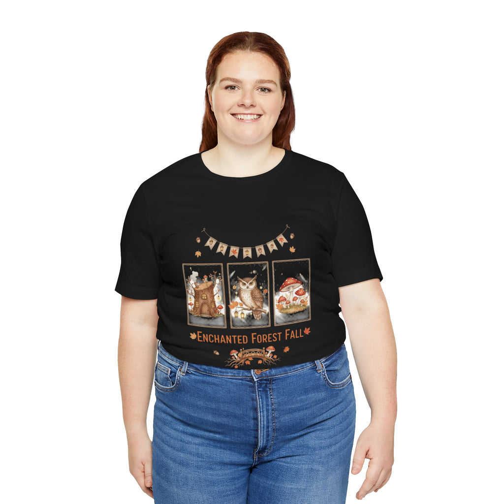 Enchanted Forest Fall Tee, Cute Owl Shirt, Autumn Graphic Tee, Nature Lover Gift, Cozy Fall Apparel, Wildlife T-Shirt, Unisex Fall Top