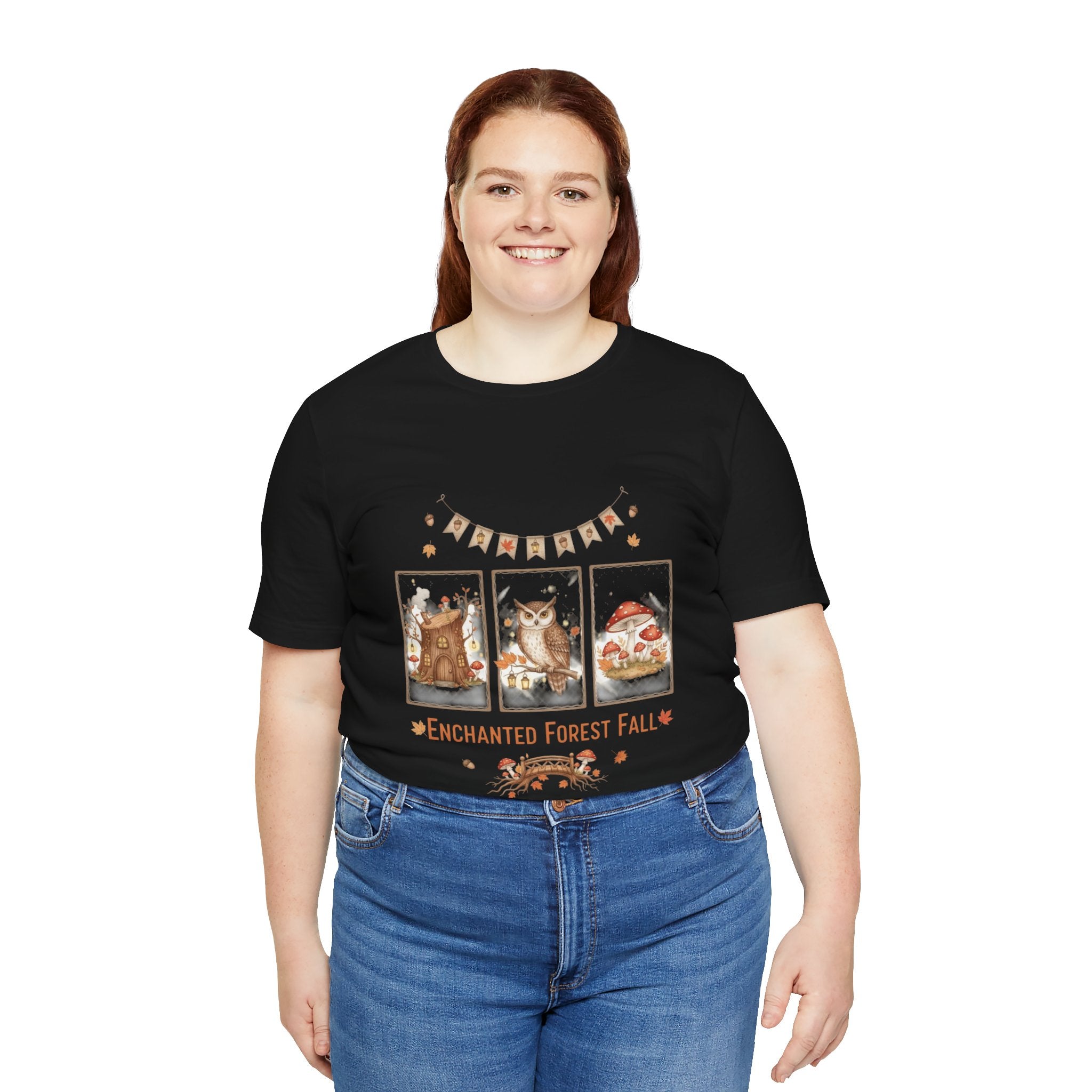 Enchanted Forest Fall Tee, Cute Owl Shirt, Autumn Graphic Tee, Nature Lover Gift, Cozy Fall Apparel, Wildlife T-Shirt, Unisex Fall Top