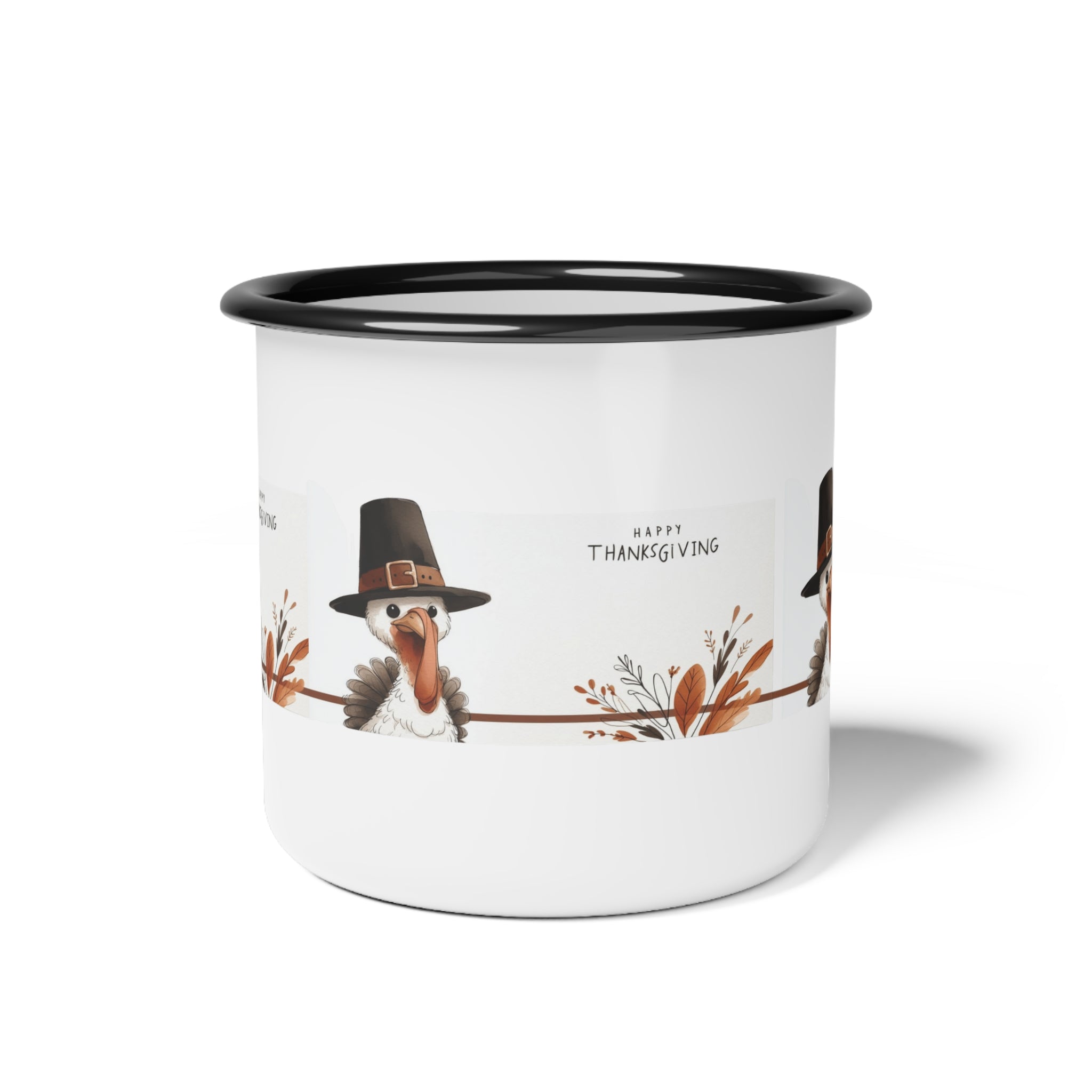 Thanksgiving Enamel Camp Cup with Turkeys Cozy Fall Mug