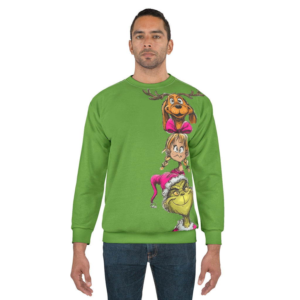 Grinch Family Stack Sweatshirt  Funny Holiday Christmas Crewneck