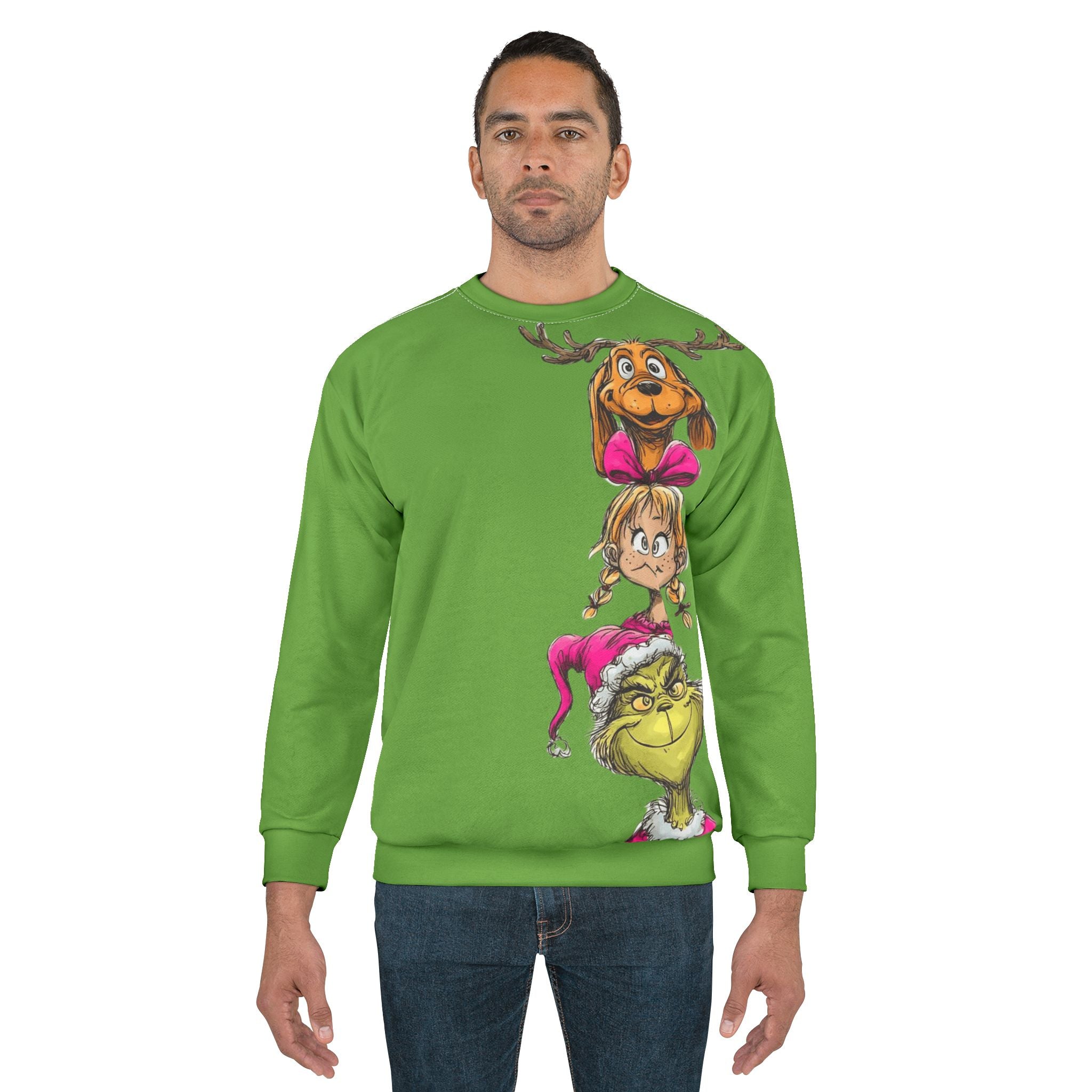 Grinch Family Stack Sweatshirt  Funny Holiday Christmas Crewneck