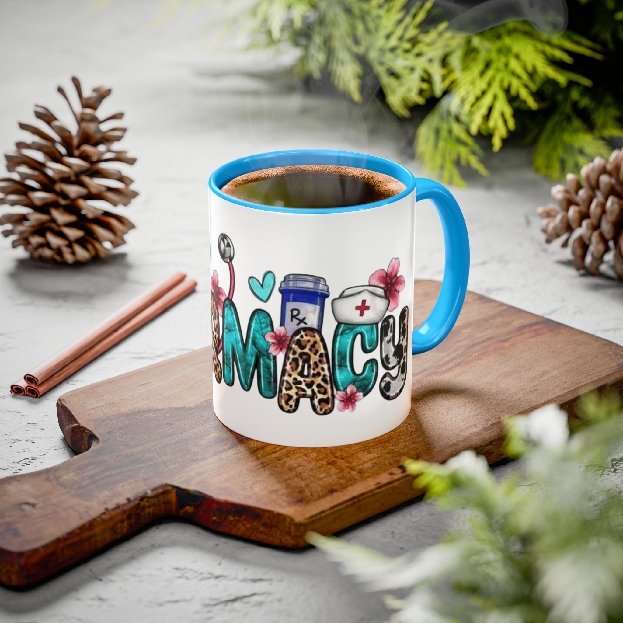 Pharmacy Nurse Coffee Mug — Cute Leopard & Teal Medical Design (11oz/15oz)Christmas mug for all healthcare heroes