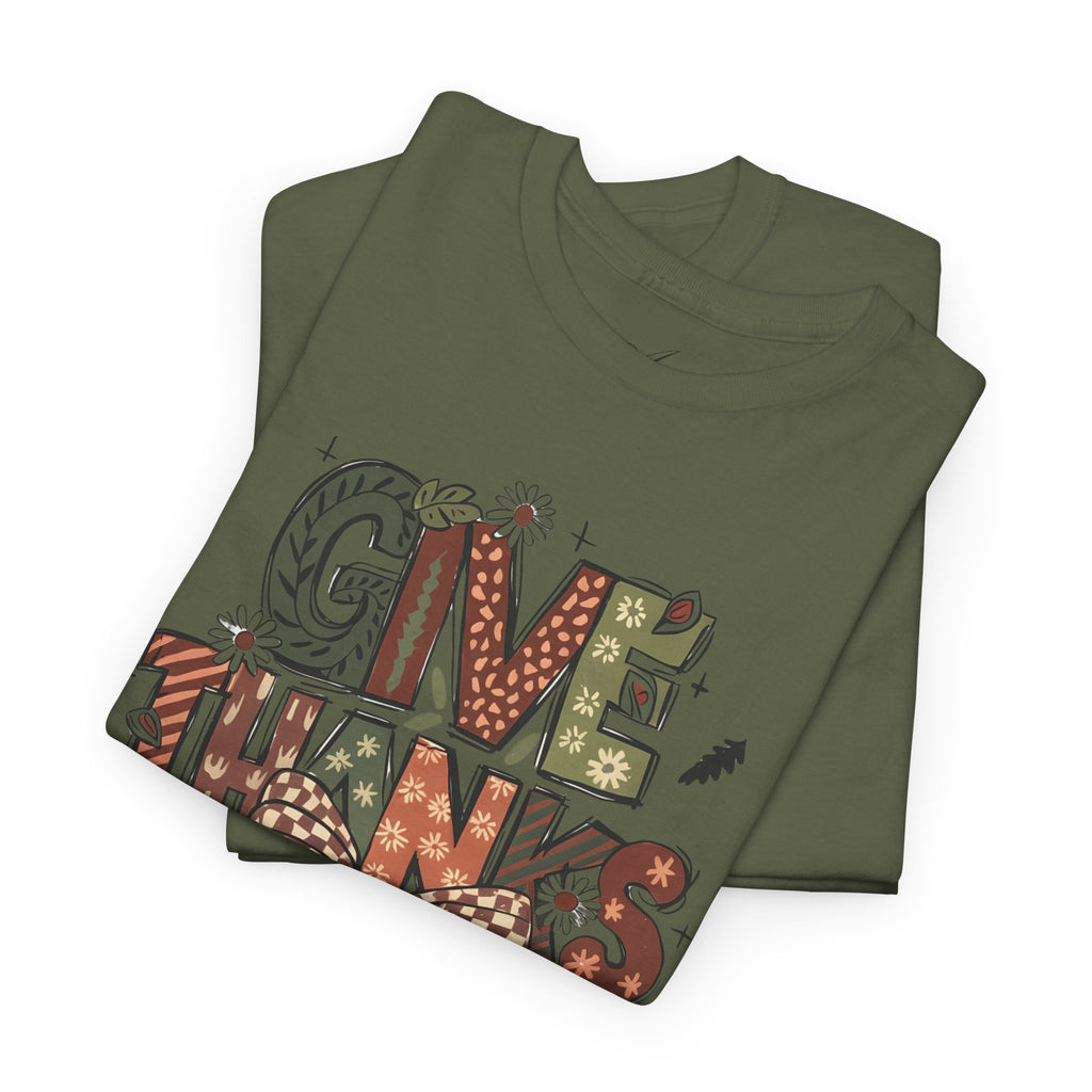 Give Thanks Tee Thanksgiving Graphic T-Shirt with Rustic Bow Design