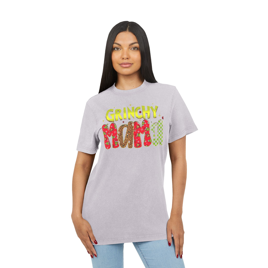 Grinchy Mama Acid-Wash Tee  Holiday Family Christmas Shirt