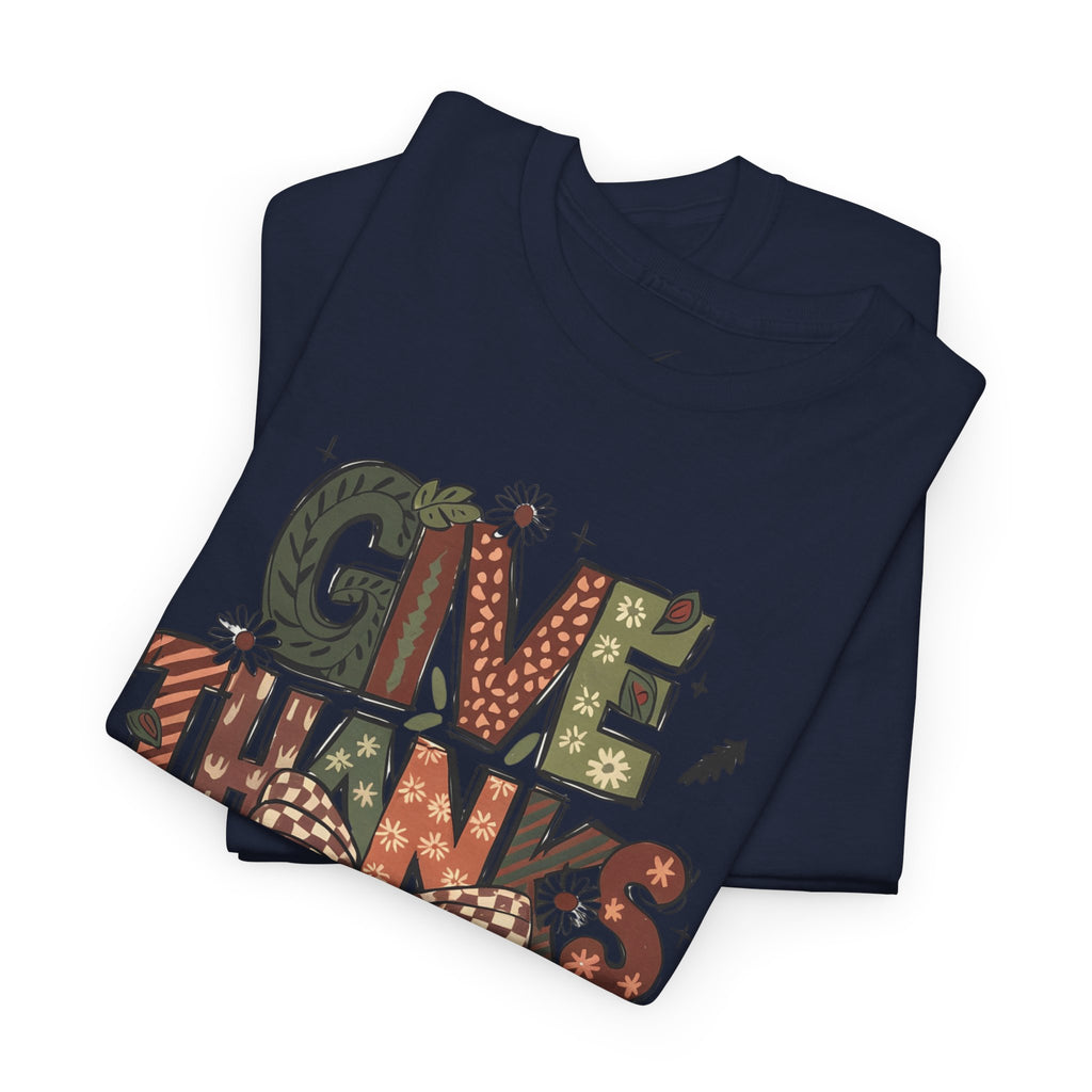 Give Thanks Tee Thanksgiving Graphic T-Shirt with Rustic Bow Design