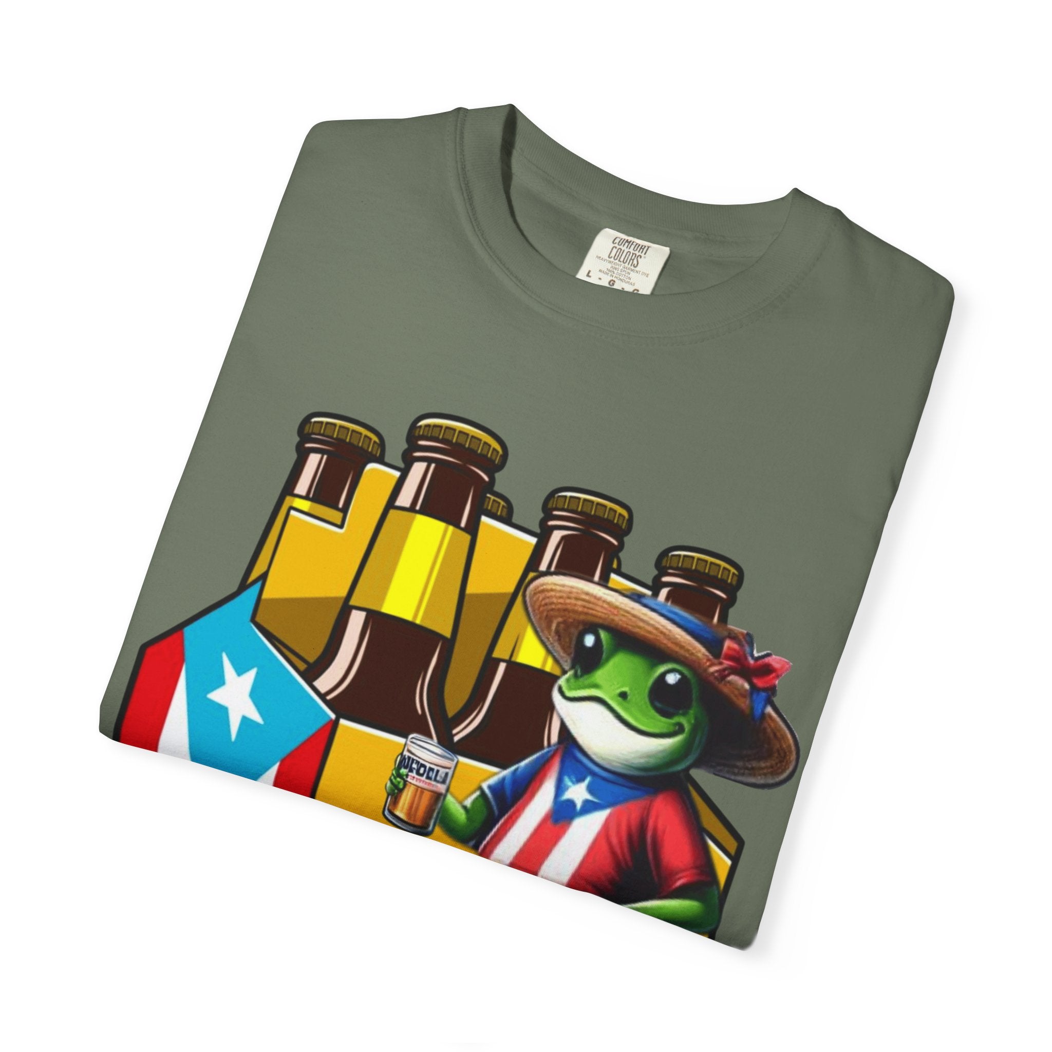 Medalla Light Puerto Rican Beer T-Shirt Coqui Frog Mascot Six-Pack Graphic Tee Puerto Rico’s Navidades