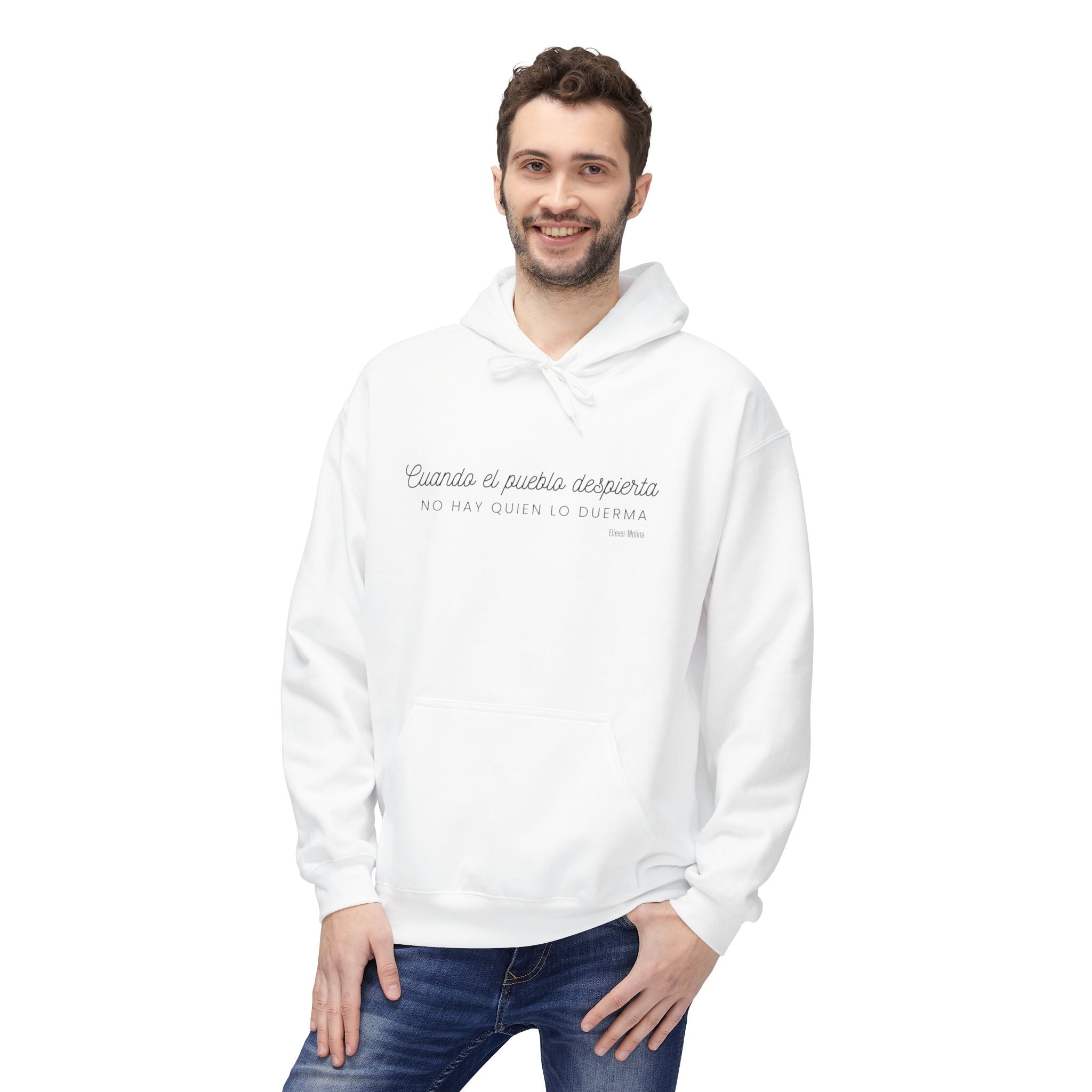 White Hoodie - "Caminas a pa'la desporta" Minimal Script Pullover