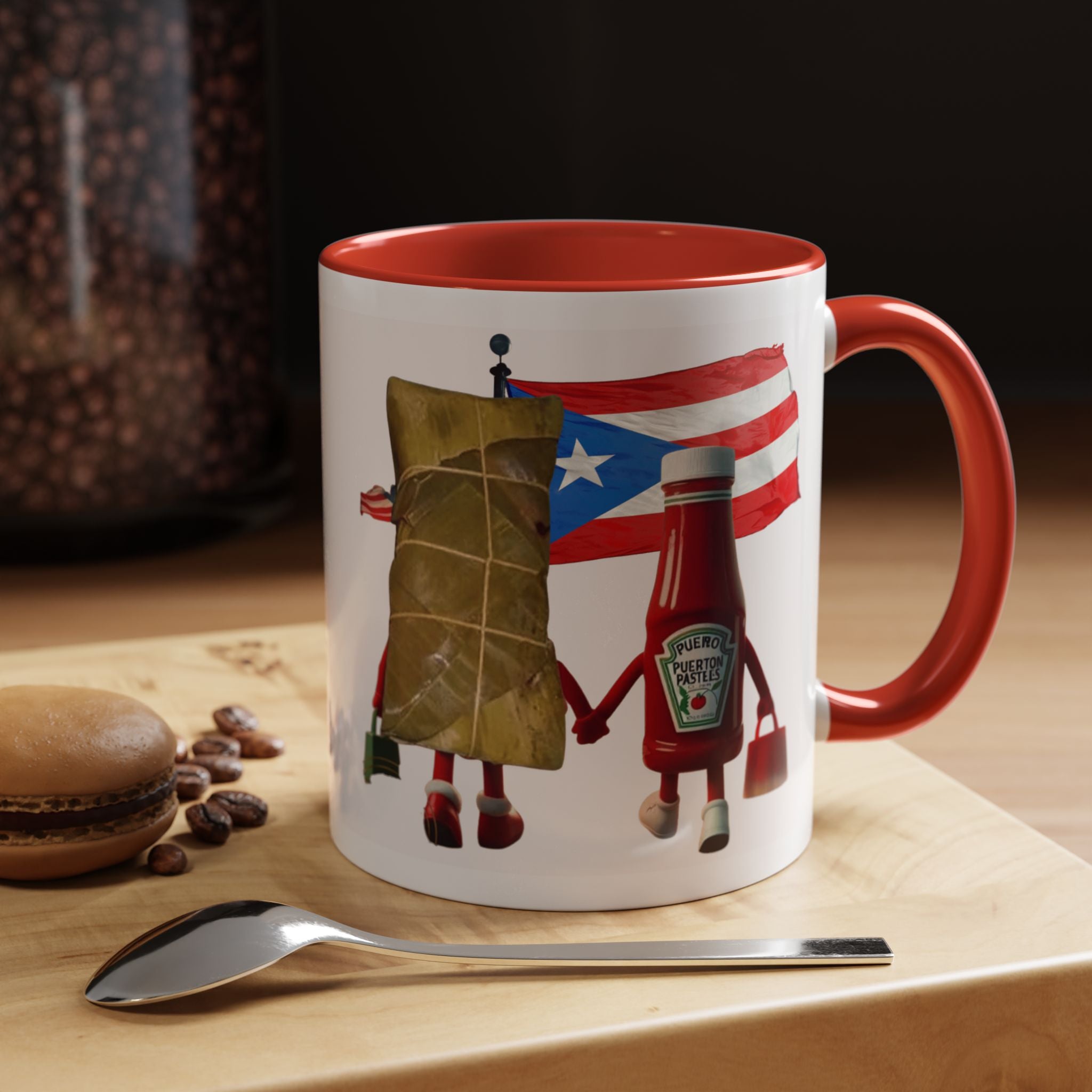 Puerto Rican Flag Ketchup & Pasteles Coffee Mug — Funny Food Friends Accent Mug (11/15oz)