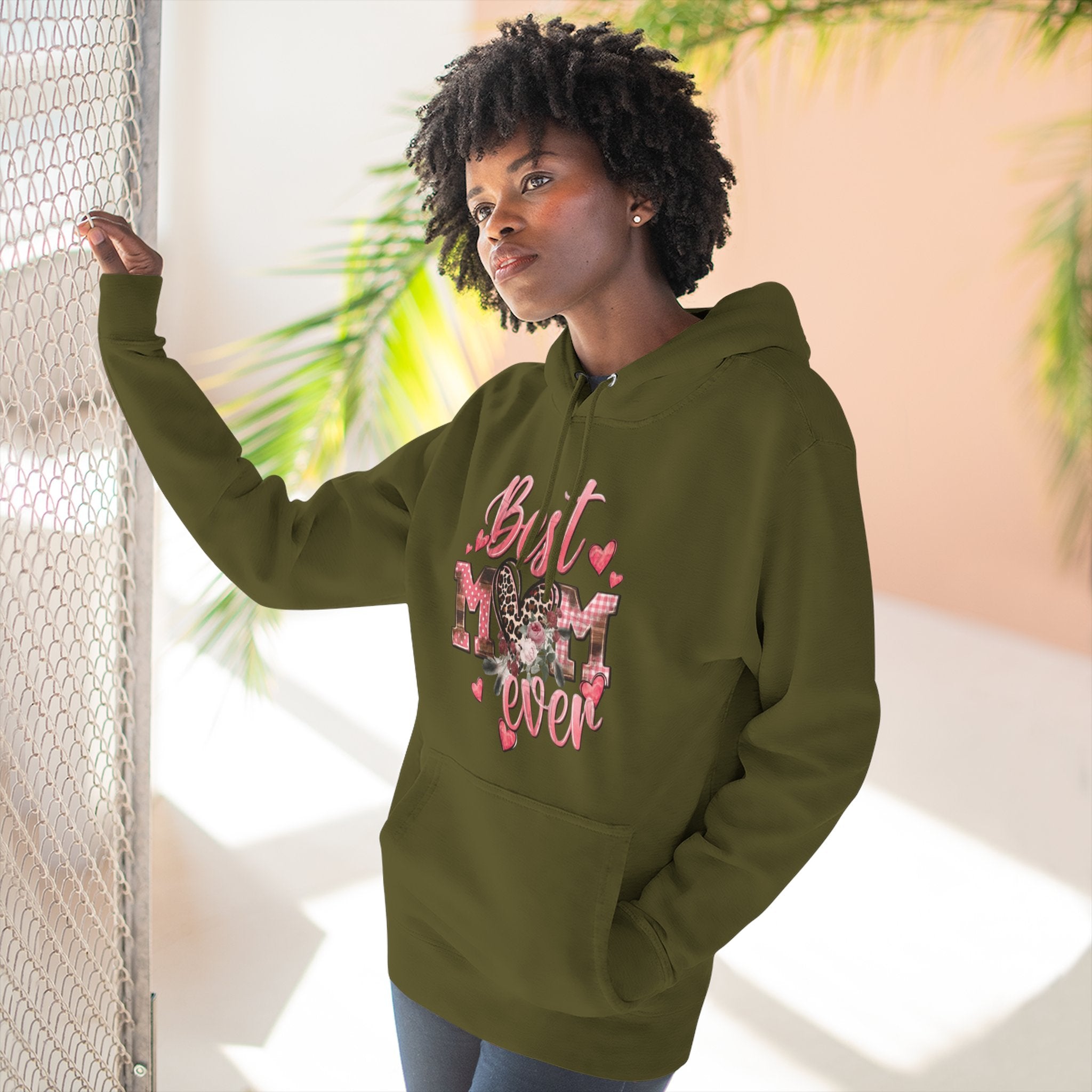 Best Mom Ever Hoodie  Leopard Heart Mother's Day Pullover