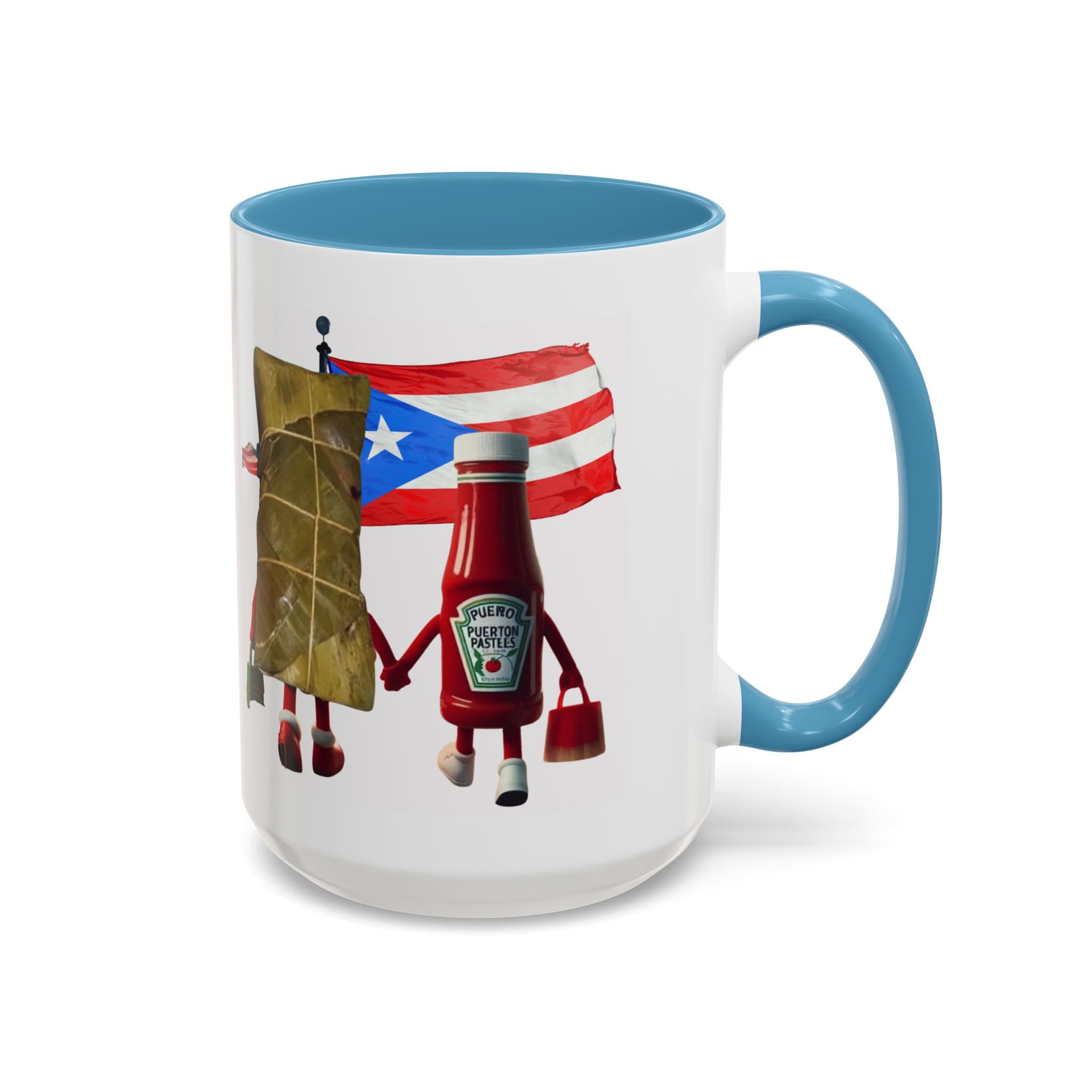 Puerto Rican Flag Ketchup & Pasteles Coffee Mug — Funny Food Friends Accent Mug (11/15oz)