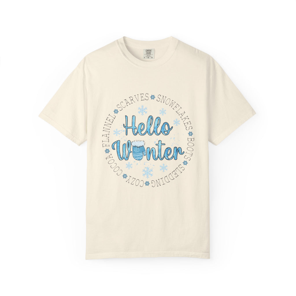 Hello Winter T‑Shirt  Cozy Snowflake Holiday Tee Christmas T-Shirts and Sweatshirts Collection