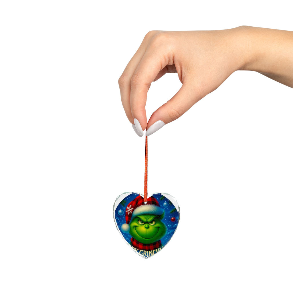 Grinch Heart Glass Ornament - Festive Holiday Decor