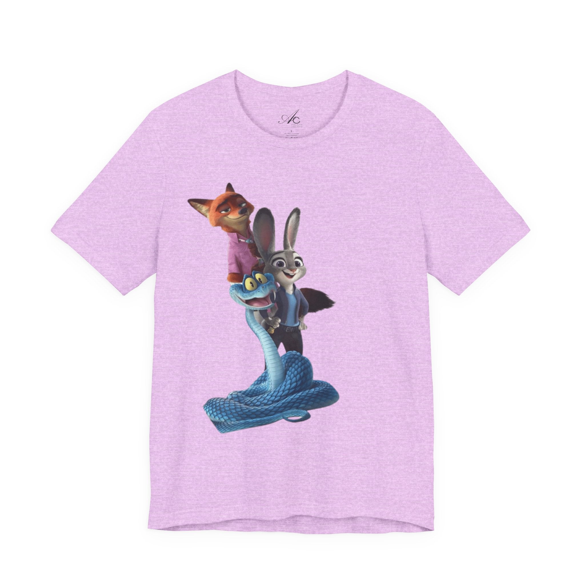 Animated Character Tee — Cute Fox & Bunny Stack Graphic T-Shirt  cartoon-style Christmas artwork