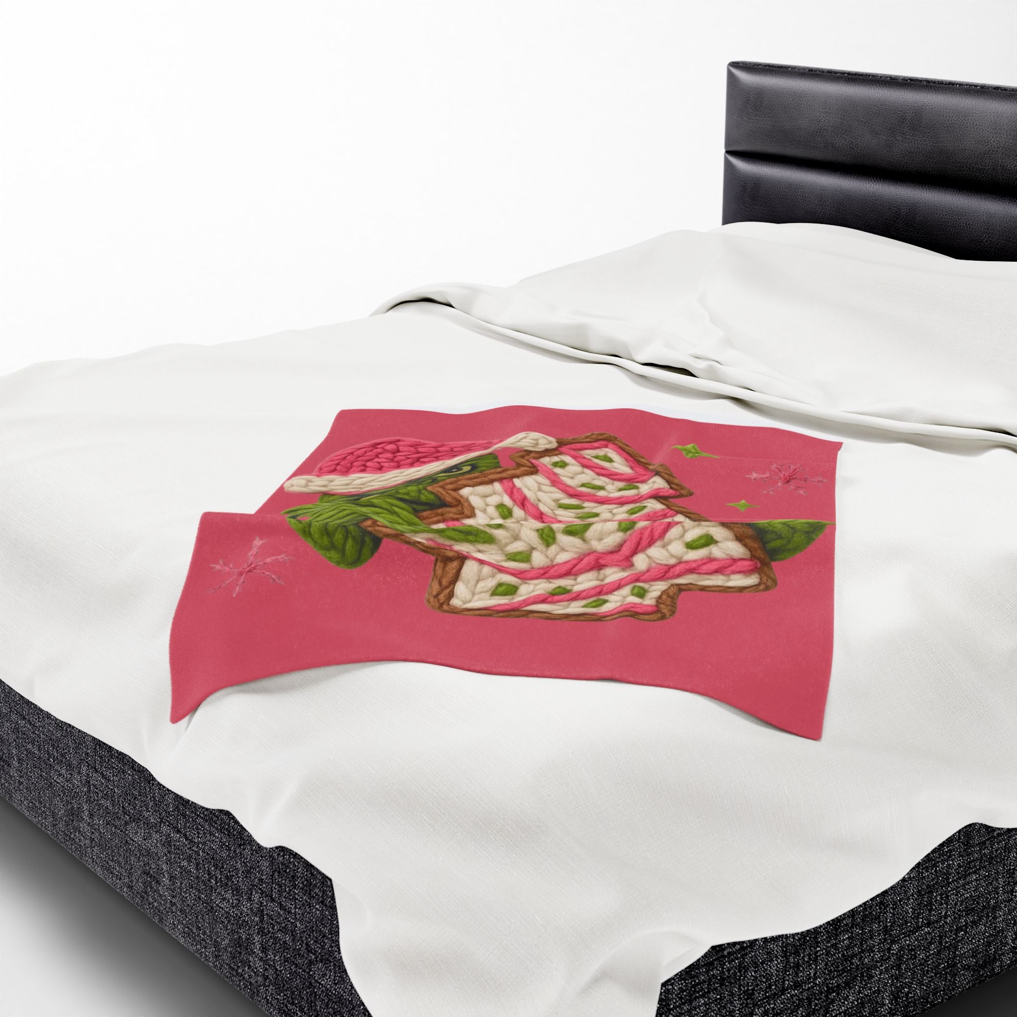 Grinch Holiday Plush Blanket – Cozy Velveteen Christmas Throw with Knitted Tree Design