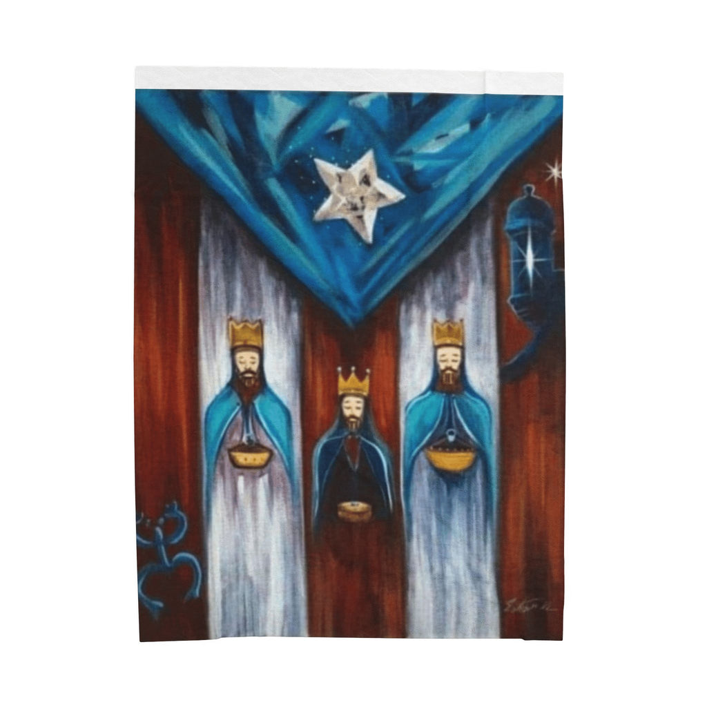 Three Kings Velveteen Plush Blanket — Nativity Magi Christmas Throw Navidad Boricua Christmas Blanket