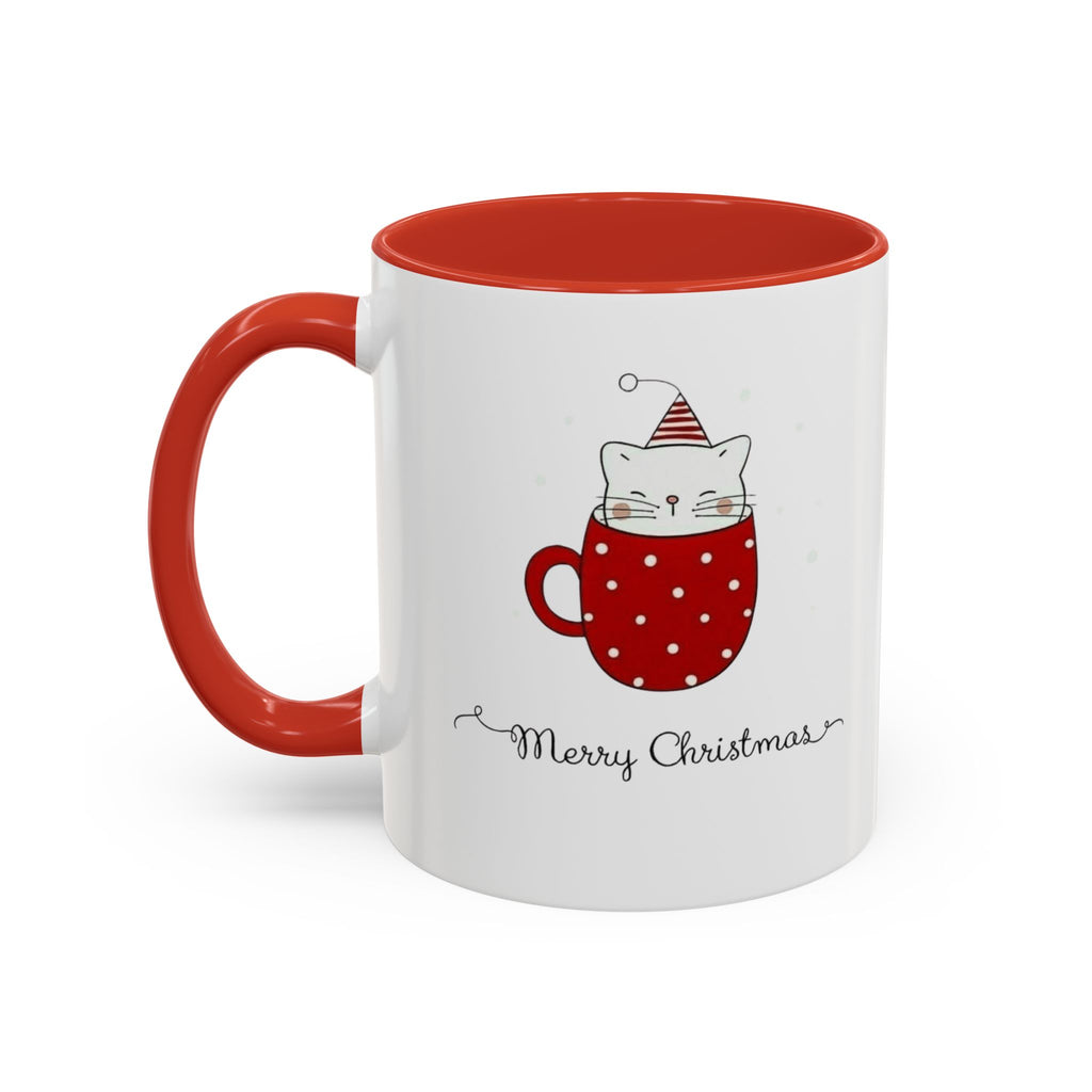 Christmas Cat Accent Mug "Merry Christmas" Polka Dot Holiday Coffee Cup Christmas Mugs Collection!