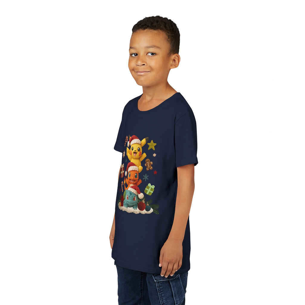 Kids Holiday Tee  Cute Stacked cartoon Characters Christmas Design