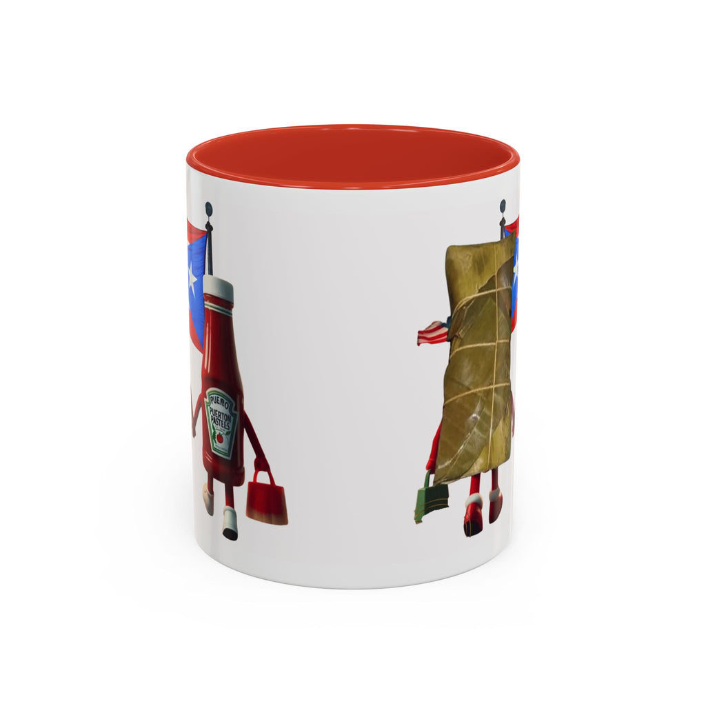 Puerto Rican Flag Ketchup & Pasteles Coffee Mug — Funny Food Friends Accent Mug (11/15oz)