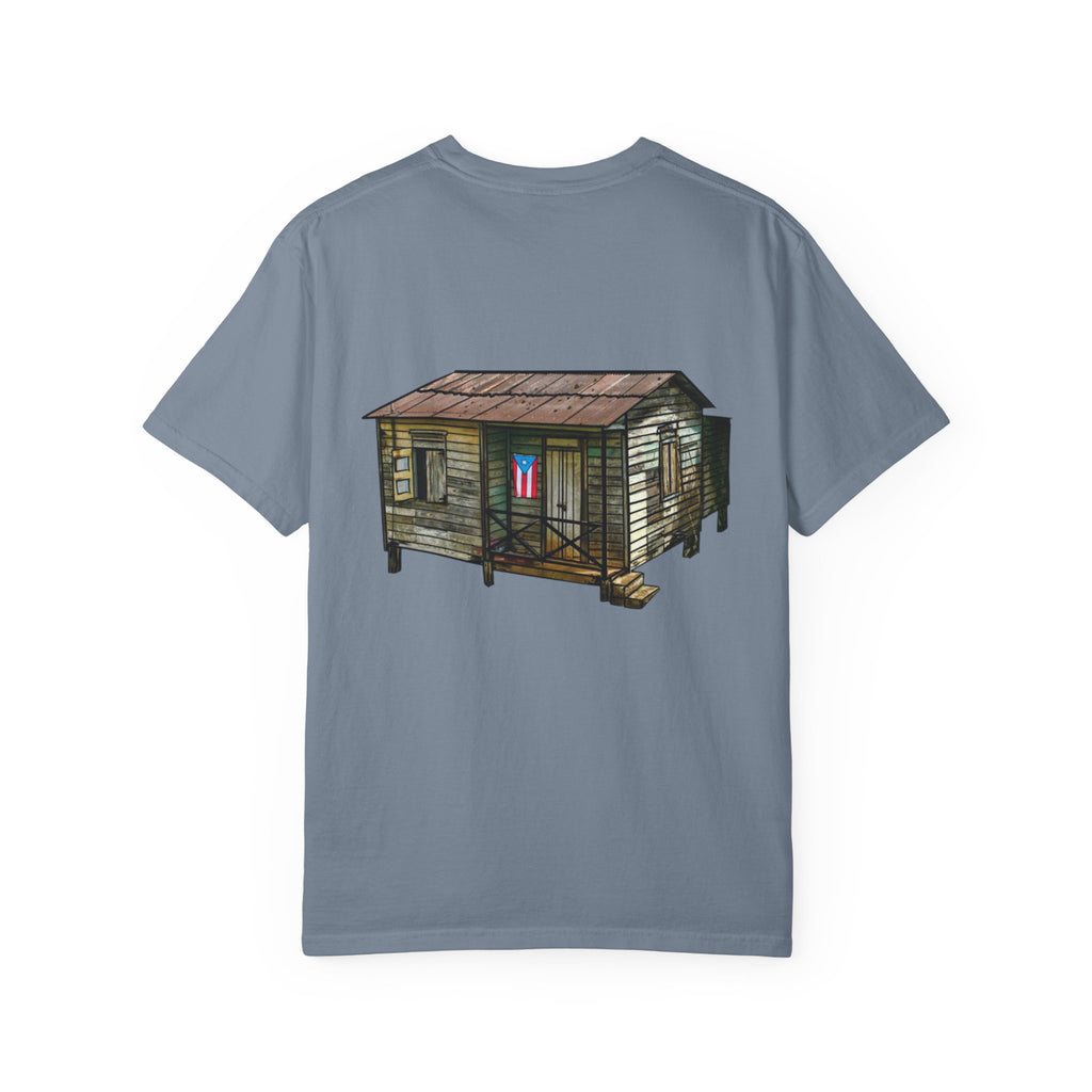 Puerto Rican Batey Cabin T-Shirt  Three Masks & Rustic House Graphic Tee Puerto Rico Navidades