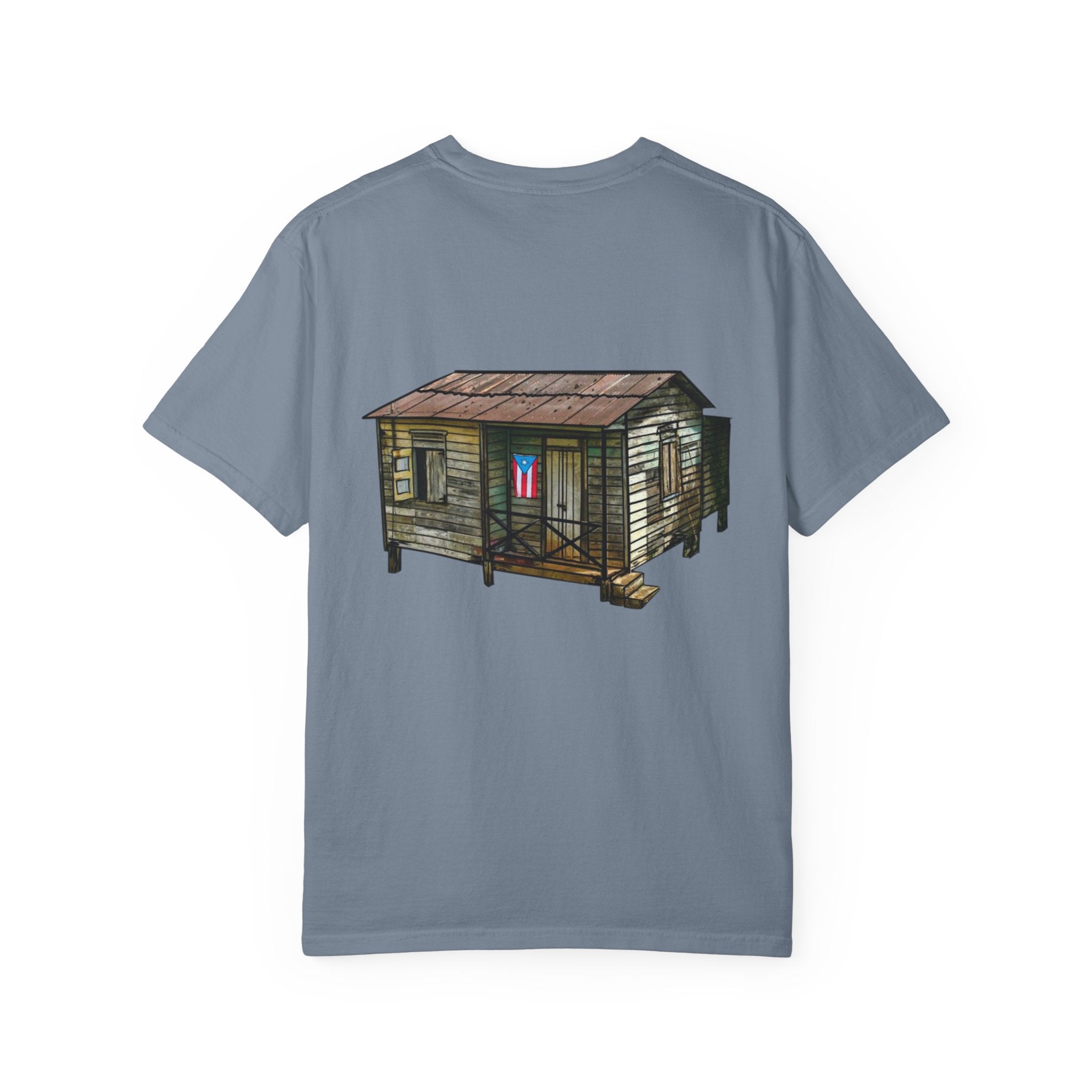 Puerto Rican Batey Cabin T-Shirt  Three Masks & Rustic House Graphic Tee Puerto Rico Navidades