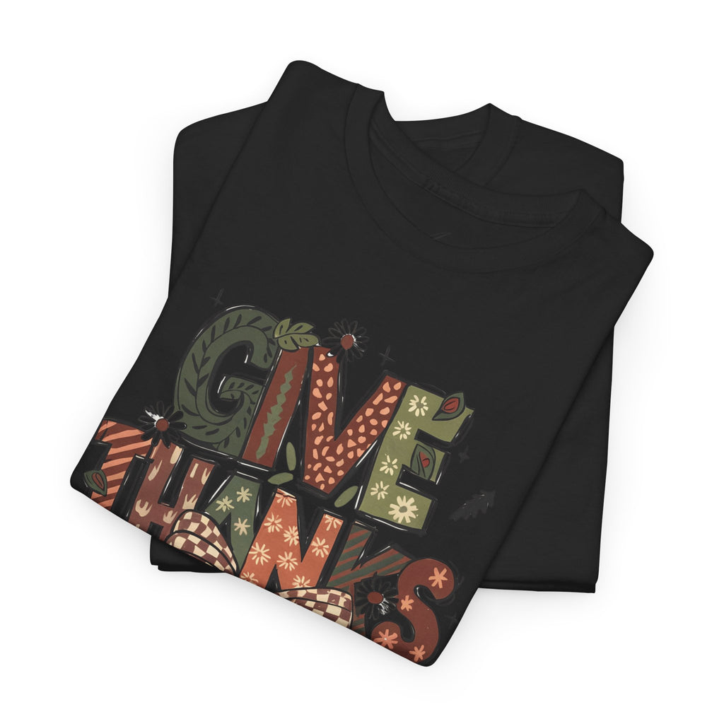 Give Thanks Tee Thanksgiving Graphic T-Shirt with Rustic Bow Design