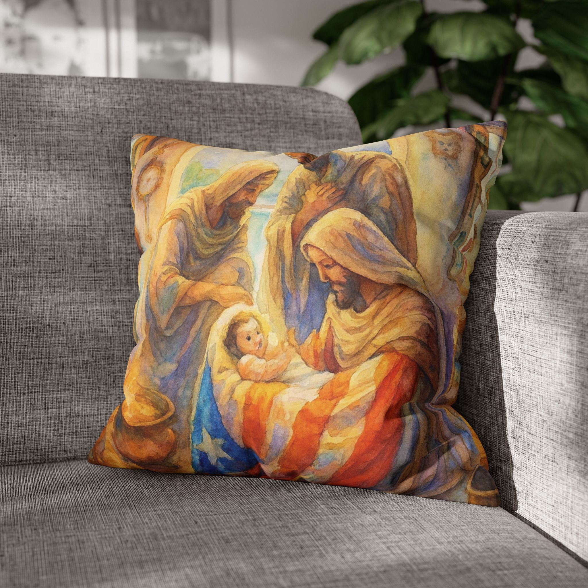 The Tree Kings with  Baby Jesus Decorative Pillow los Tres Reyes Magos Puerto Rico Culture Pillow