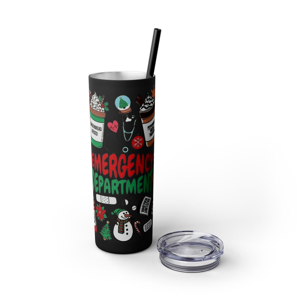 Emergency Department Nurse Christmas Skinny Tumbler - 20oz Holiday Medical Travel Cup with Straw Medical Christmas Mug