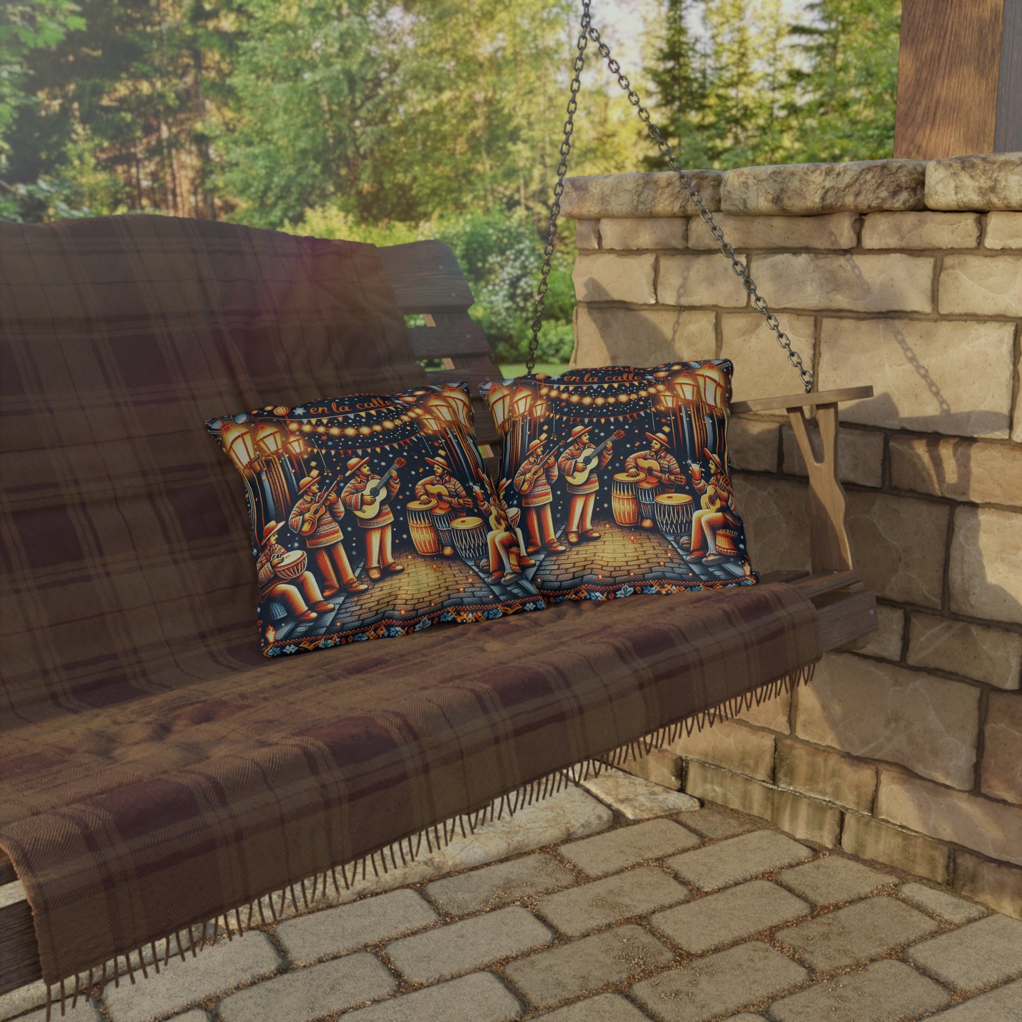 Puerto Rico Culture Pillow Outdoor Pillow  Parranda en la Calle Latin Street Music Festival Throw Pillow