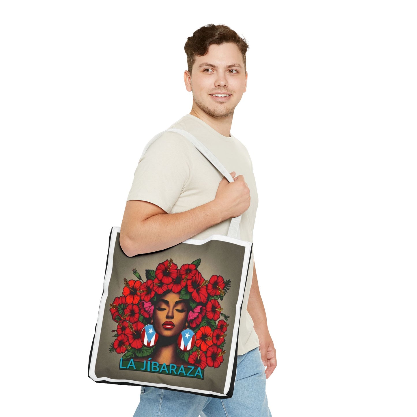 La Jíbara Tote Bag — Puerto Rican Floral Portrait Canvas Tote Puerto Rico Christmas Tote