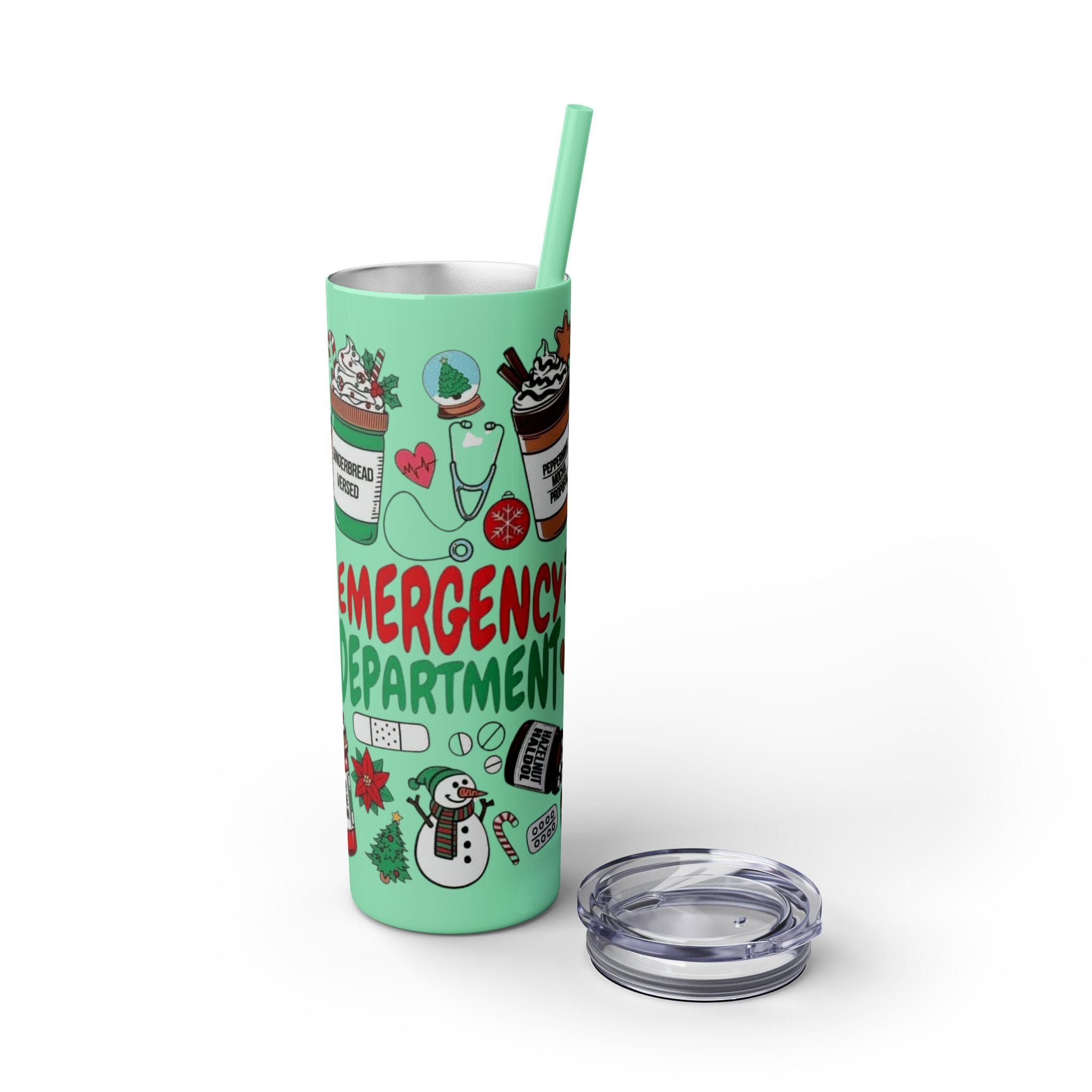 Emergency Department Nurse Christmas Skinny Tumbler - 20oz Holiday Medical Travel Cup with Straw Medical Christmas Mug