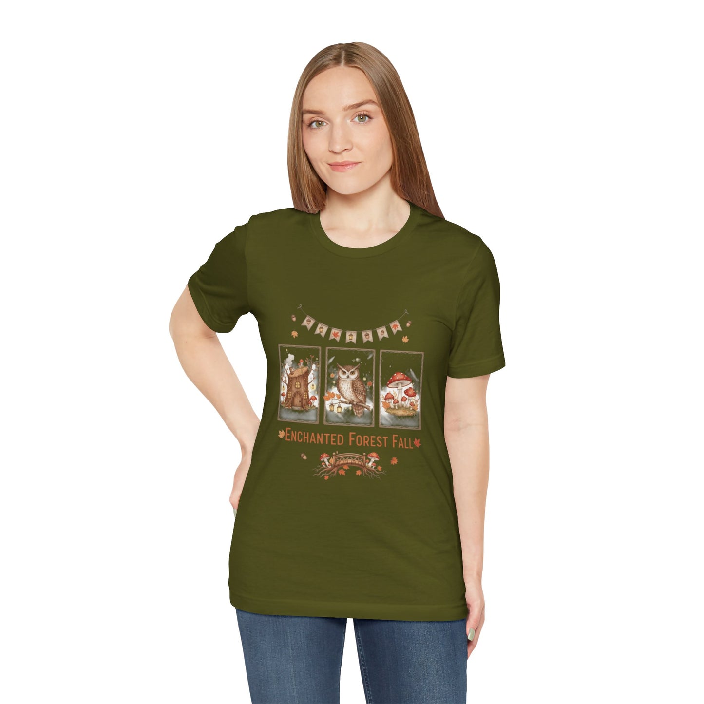 Enchanted Forest Fall Tee, Cute Owl Shirt, Autumn Graphic Tee, Nature Lover Gift, Cozy Fall Apparel, Wildlife T-Shirt, Unisex Fall Top